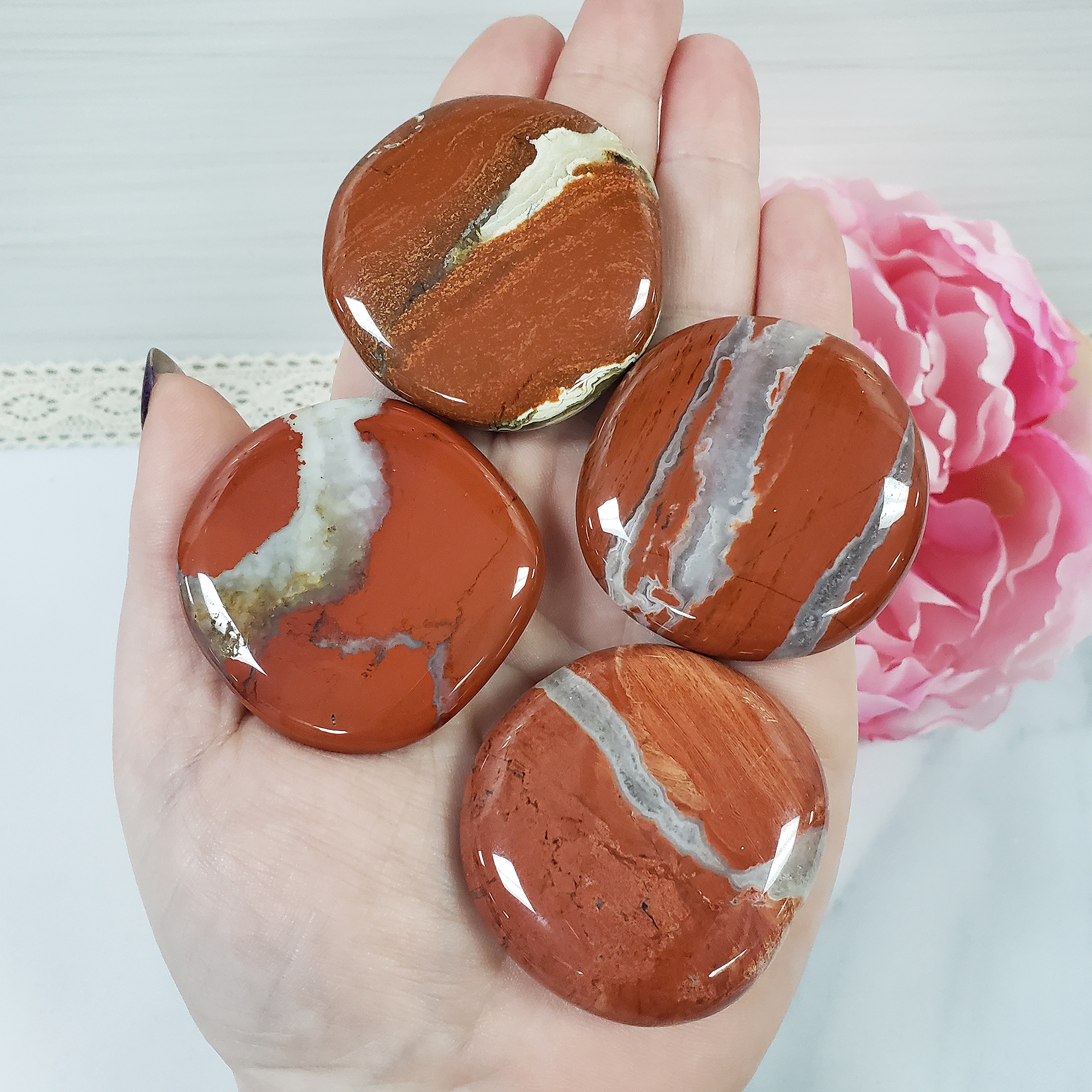 FLOWER-RED-JASPER-MEDITATION-STONE-PALM-STONE - 3