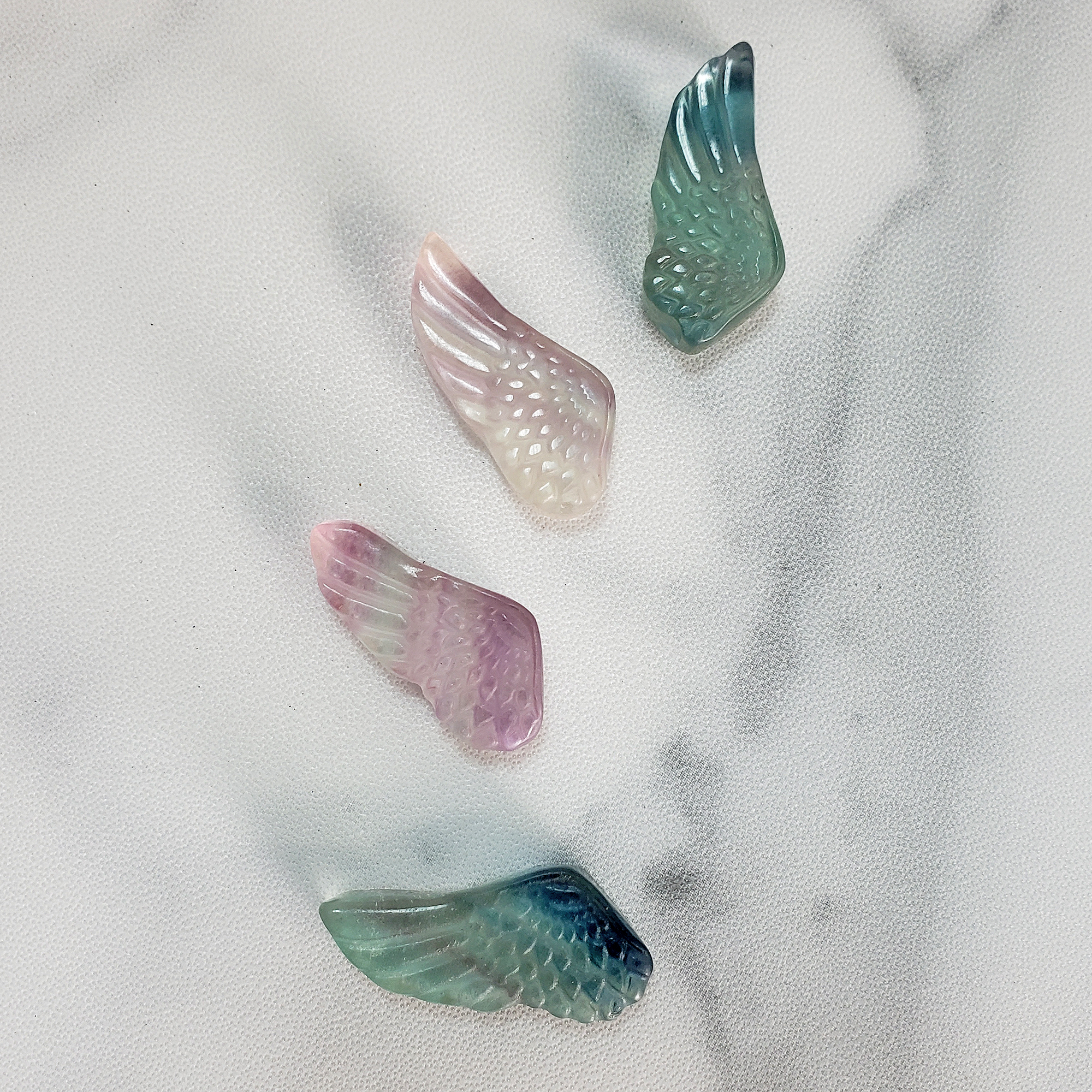 Fluorite Crystal Natural Gemstone Angel Wing Mini Carving - Fluorite Gemstone Cabochons Shaped Like Angel Wings
