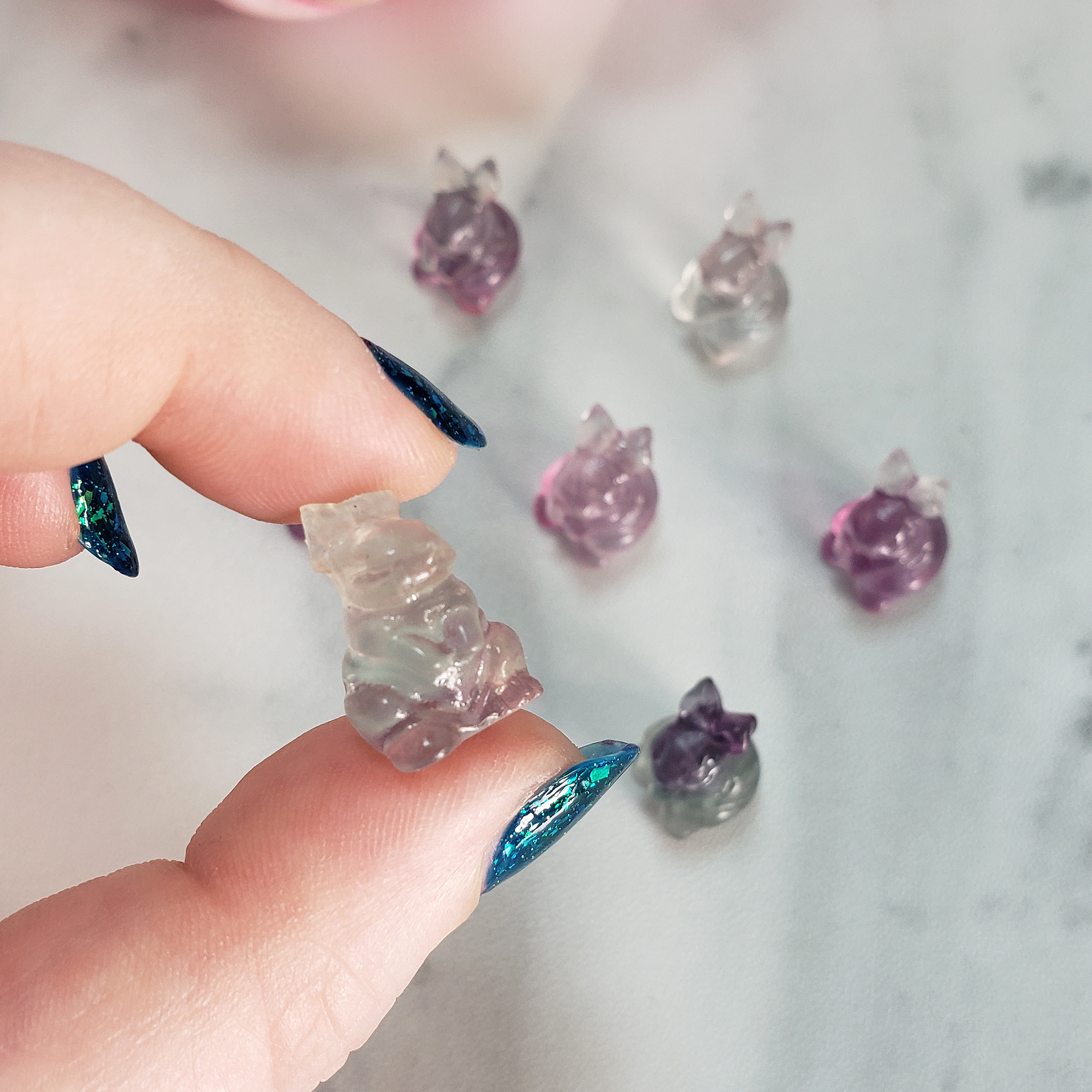Fluorite Crystal Natural Gemstone Bunny Rabbit Mini Carving - Close Up