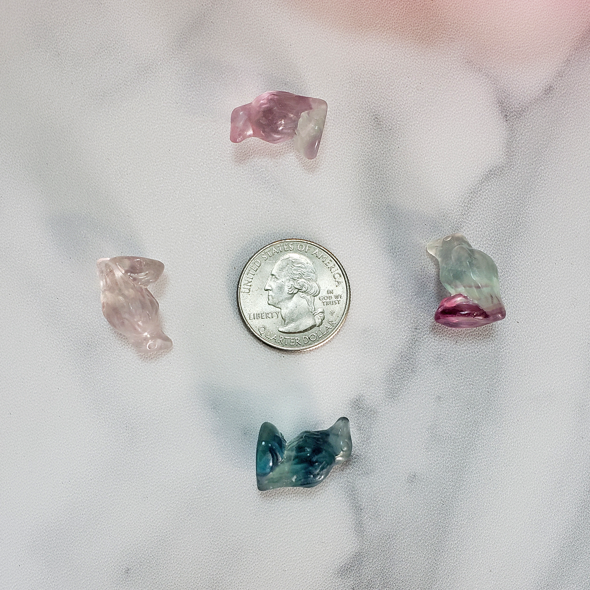 Fluorite Crystal Natural Gemstone Little Bird Totem Mini Carving - Size Comparison
