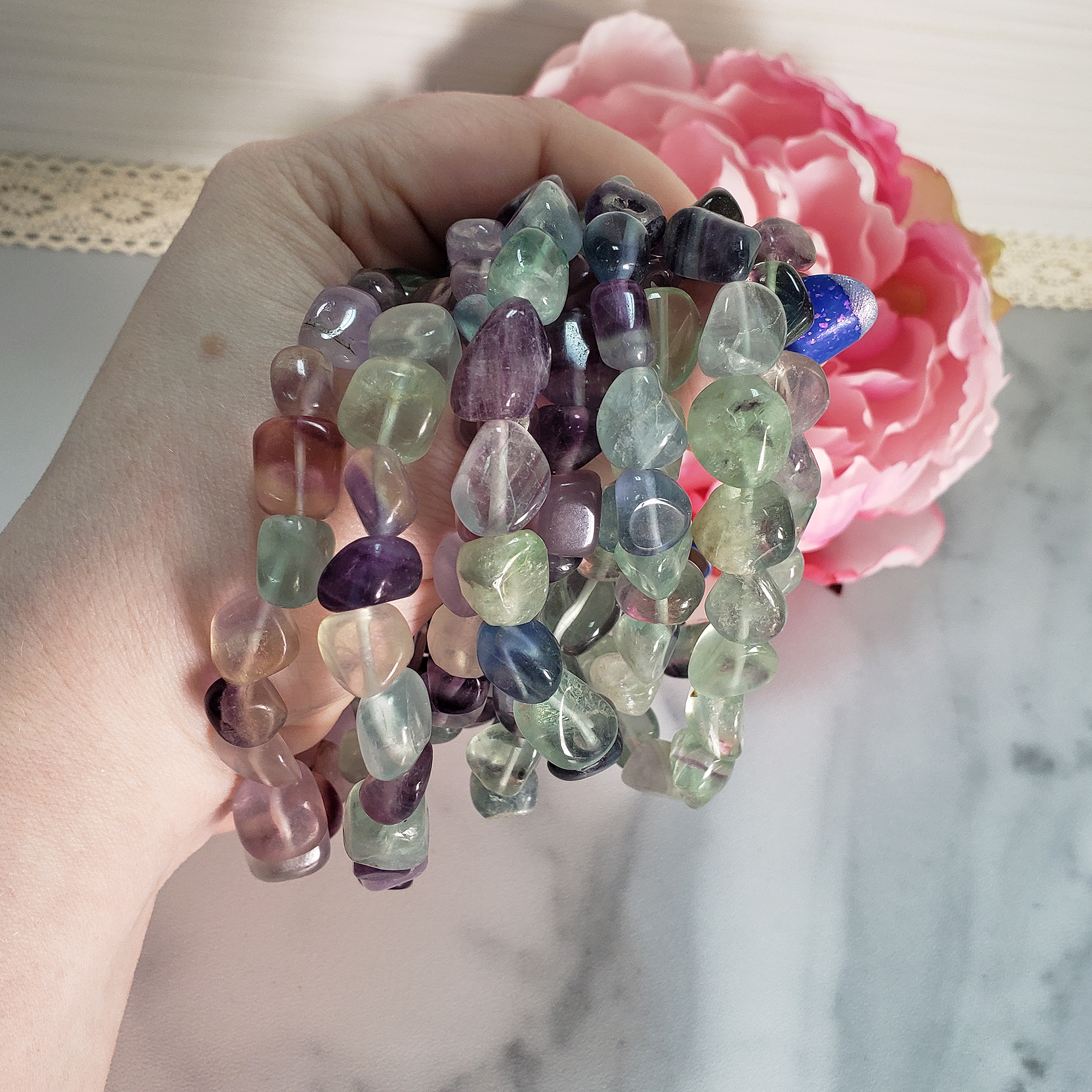 Fluorite Crystal Natural Gemstone Nugget Bead Bracelet - Handful of Bracelets