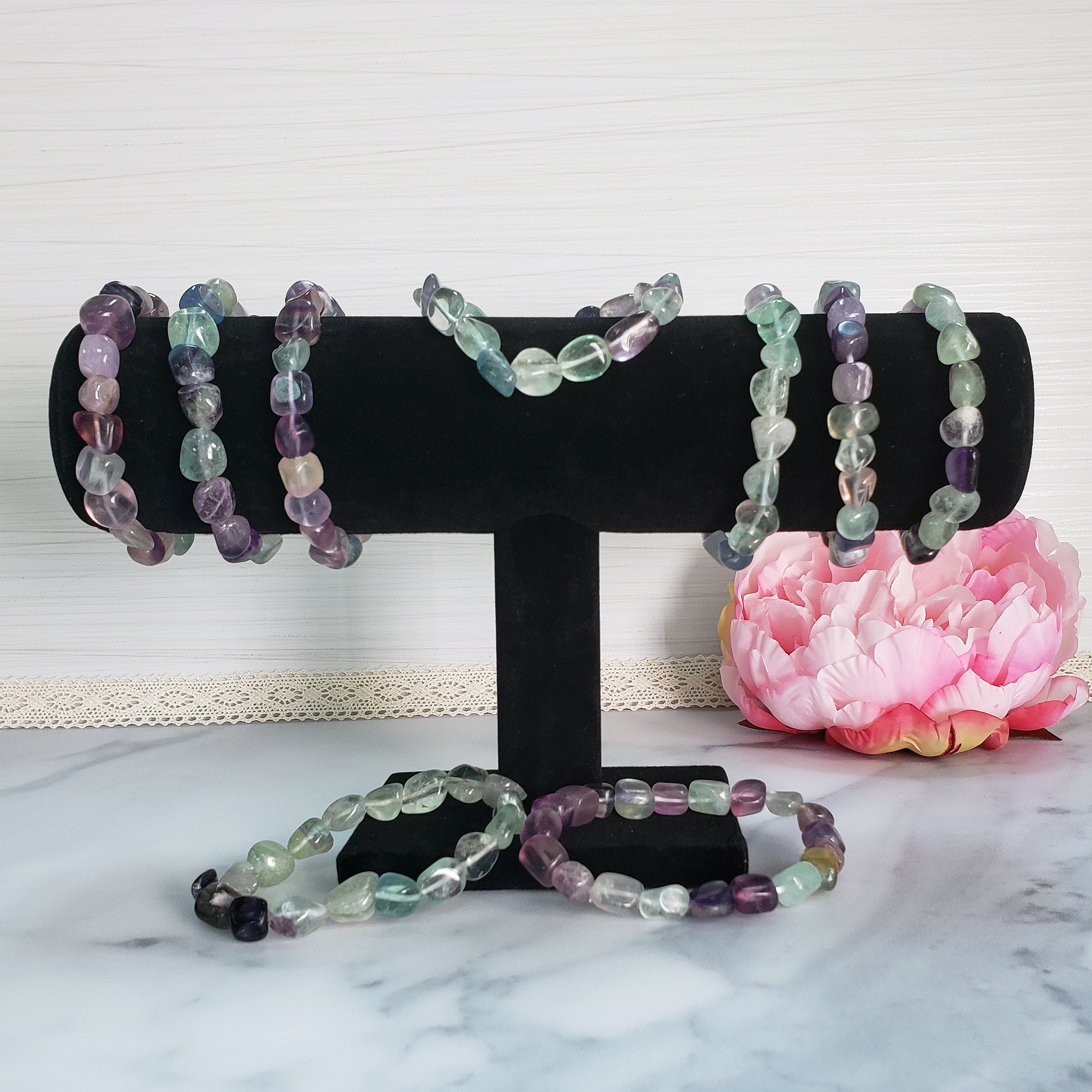 Fluorite Crystal Natural Gemstone Nugget Bead Bracelet