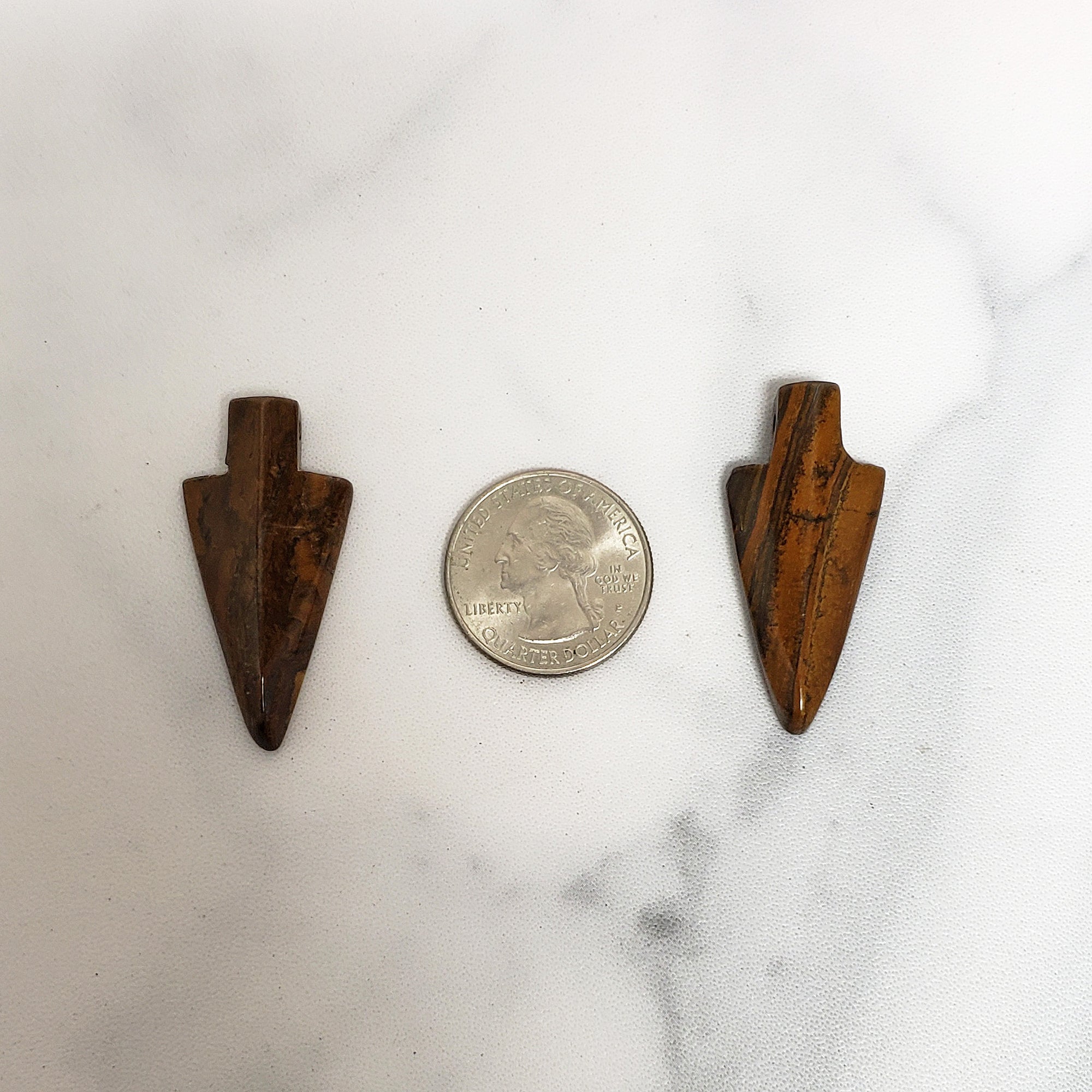 Unique Tiger Iron Crystal Arrowheads Natural Gemstones | Set of 2 Drilled Arrowheads - 4