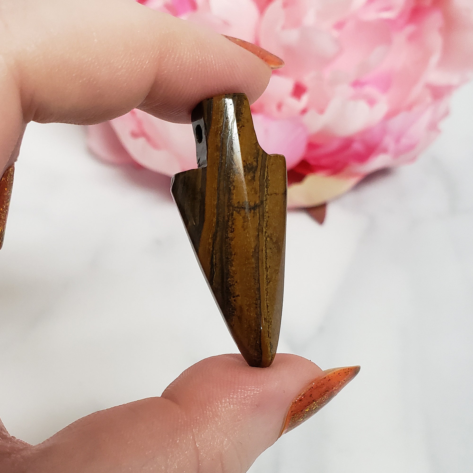 Unique Tiger Iron Crystal Arrowheads Natural Gemstones | Set of 2 Drilled Arrowheads - 6