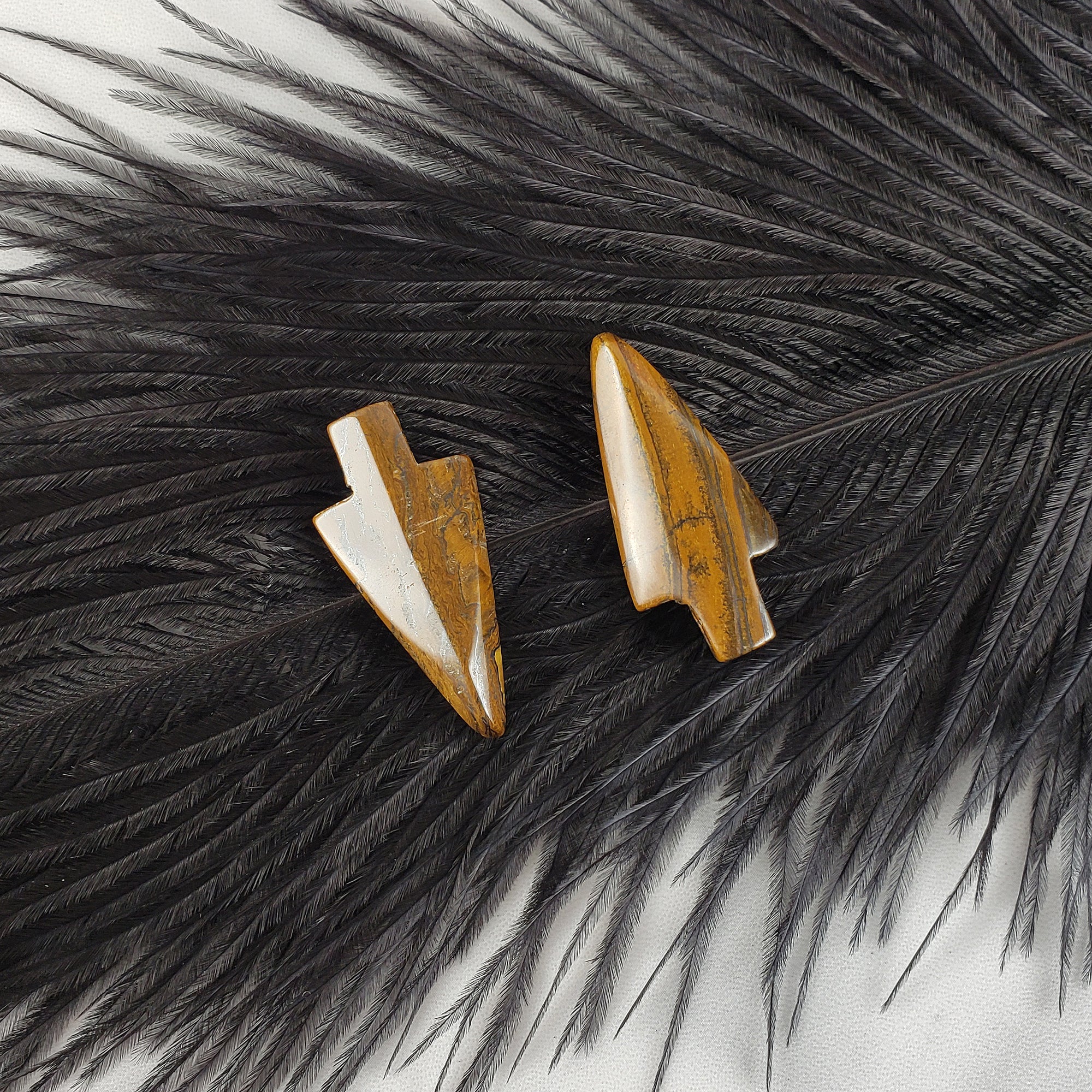 Unique Tiger Iron Crystal Arrowheads Natural Gemstones | Set of 2 Drilled Arrowheads