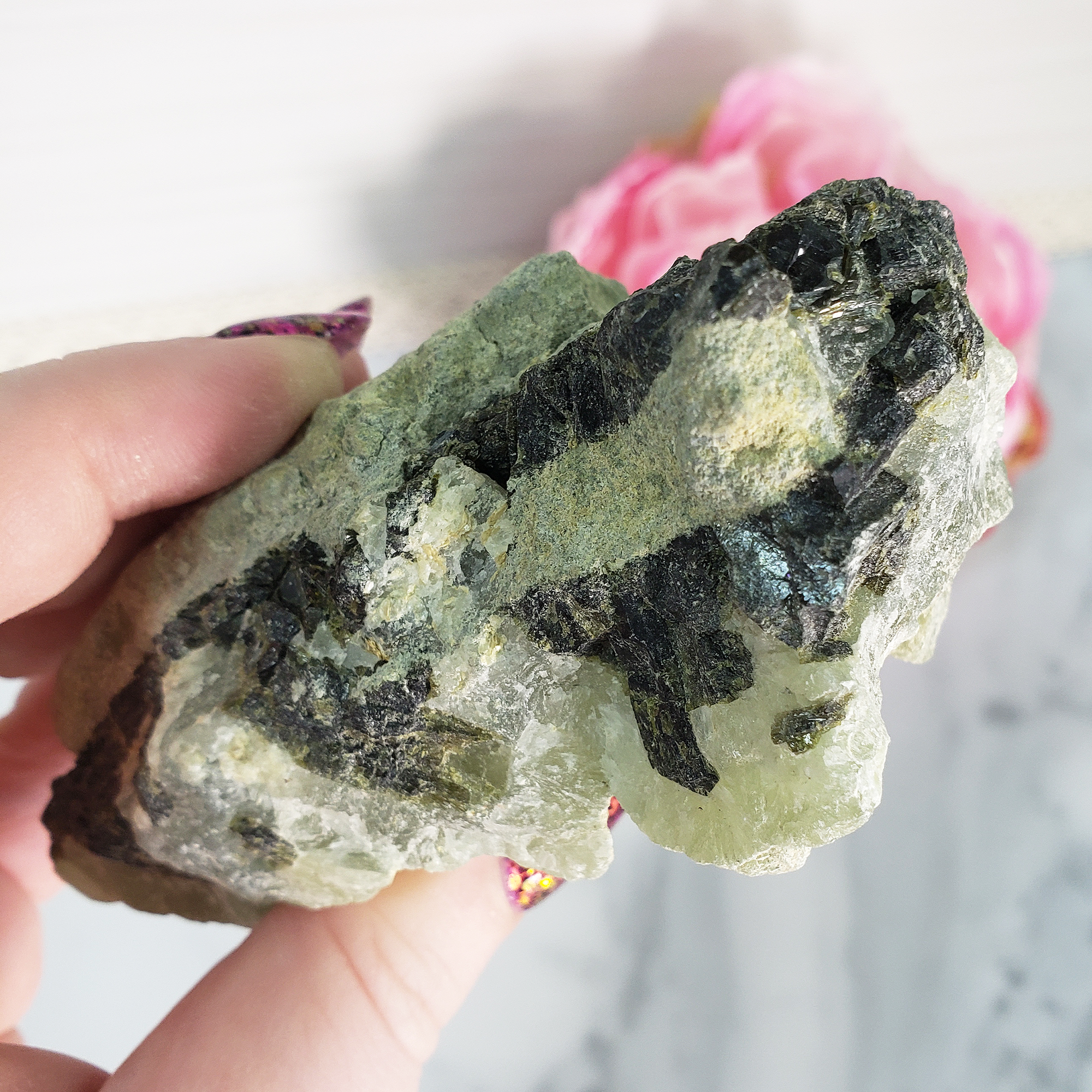 Unique Prehnite Epidote Crystal Cluster Natural Raw Gemstone - Folaigh - 1