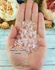 Rose Quartz Freeform Tumbled Crystal Chips - By the Ounce - One Ounce of Gemstone Chips in Hand