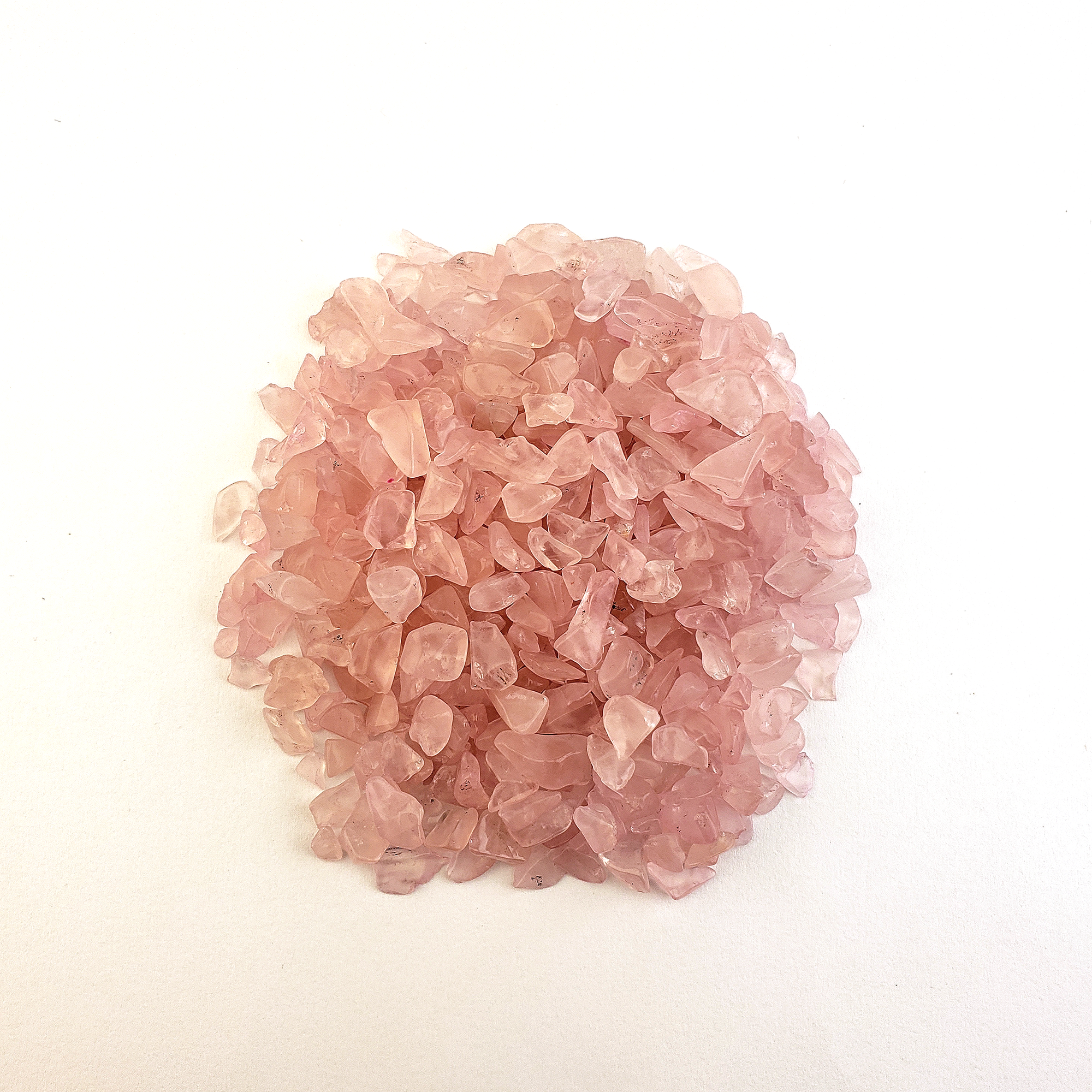 Rose Quartz Freeform Tumbled Crystal Chips - By the Ounce - On White Background