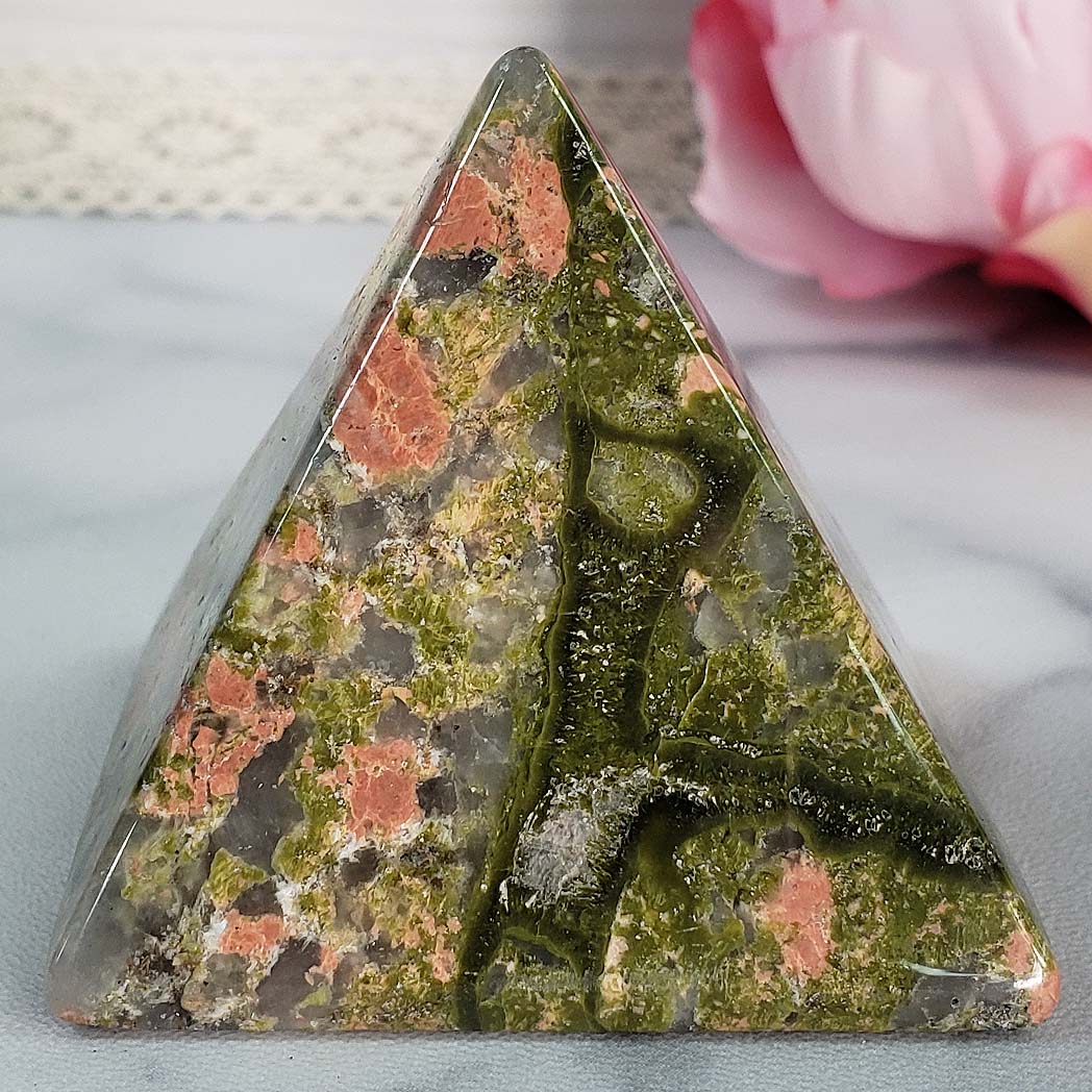 Unique Unakite Stone Natural Crystal Pyramid | 2 Inch Base | Frolic - 1