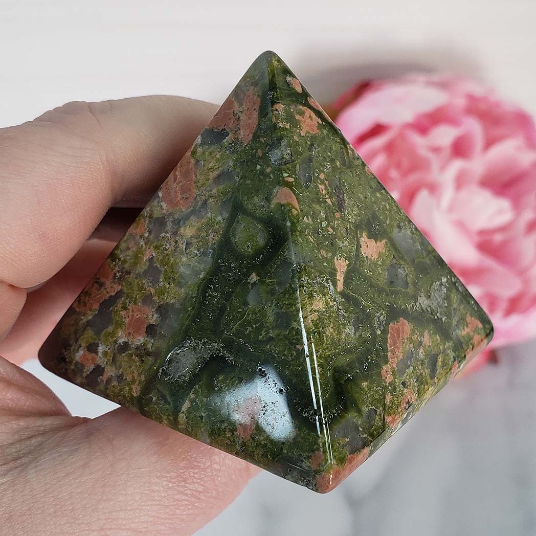 Unique Unakite Stone Natural Crystal Pyramid | 2 Inch Base | Frolic - 3