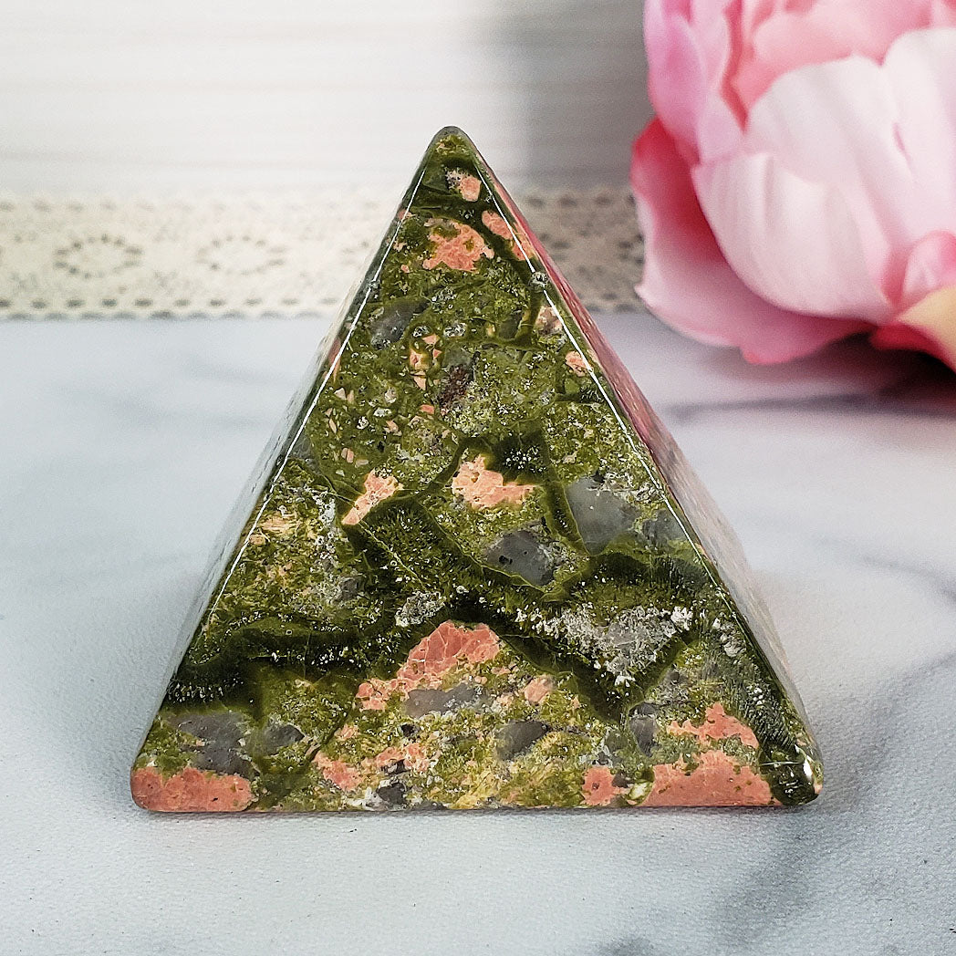 Unique Unakite Stone Natural Crystal Pyramid | 2 Inch Base | Frolic