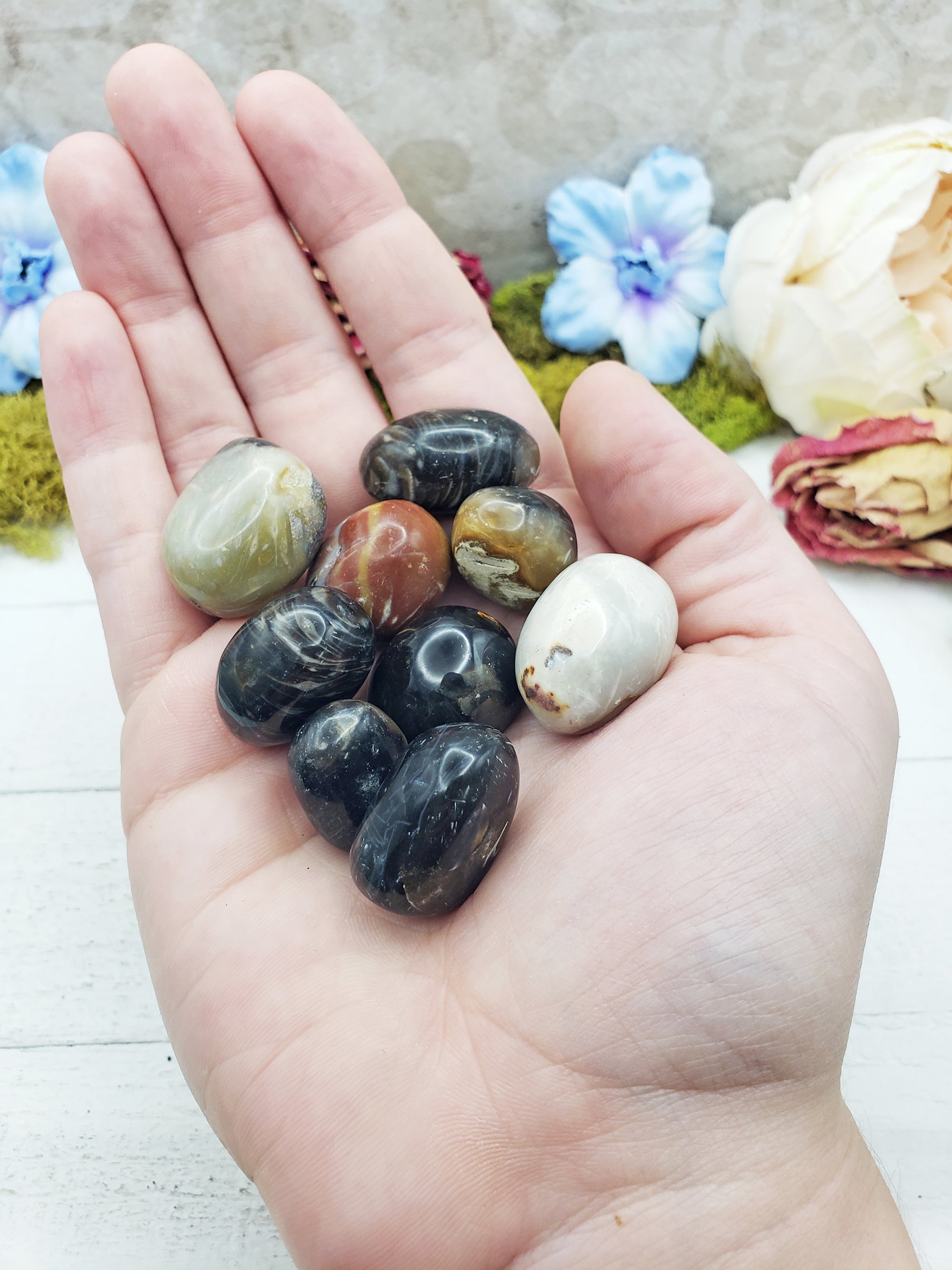 Feather Agate Stones in hand