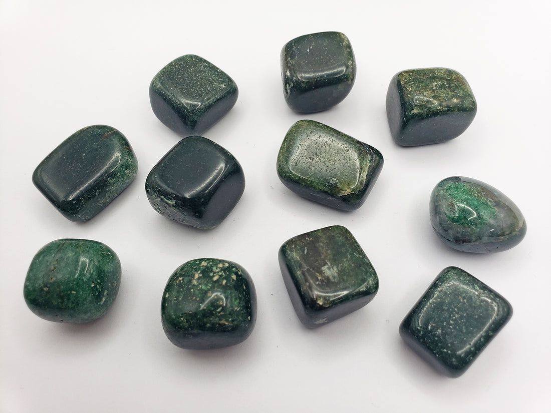fuchsite crystals on white background