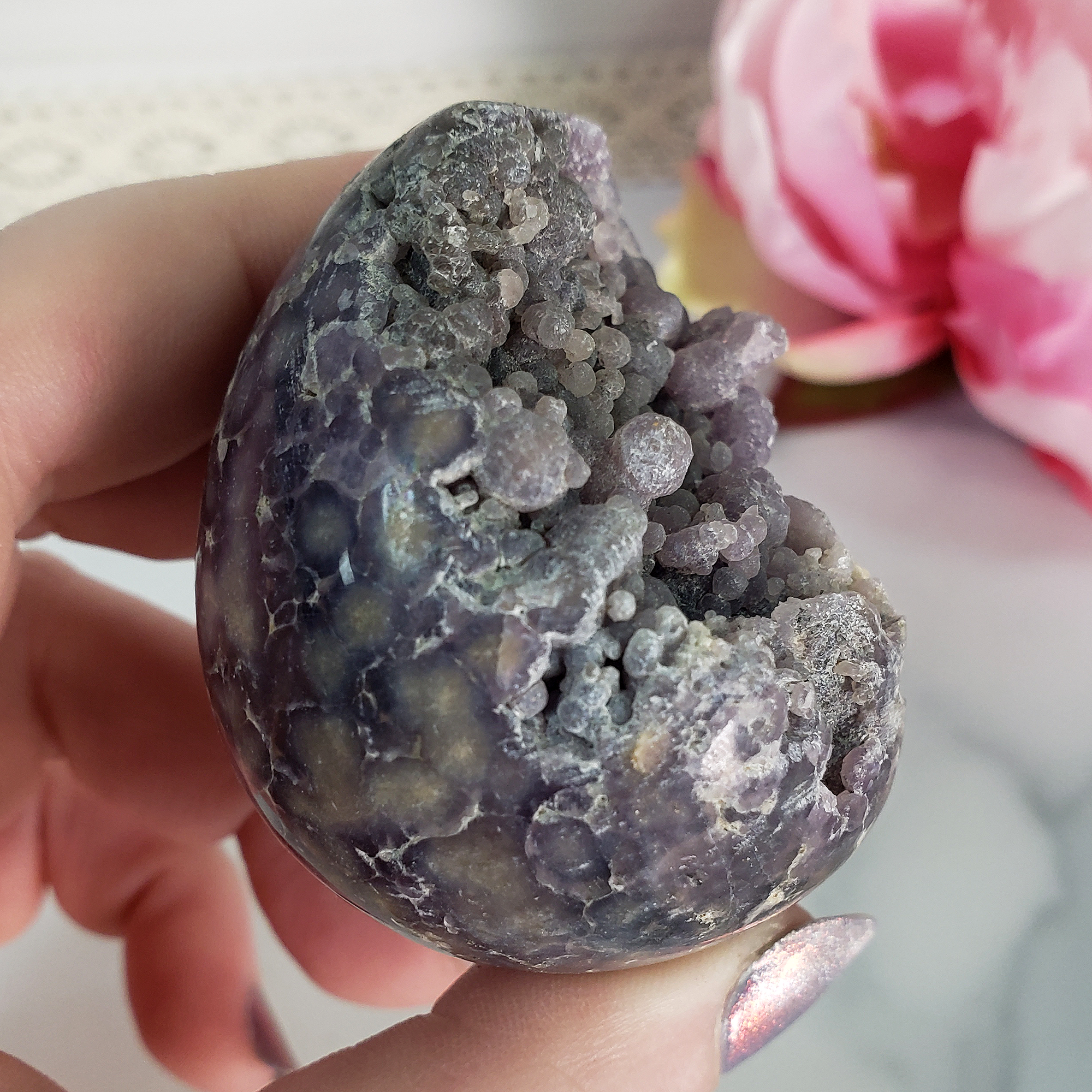 Unique Grape Agate Botryoidal Chalcedony Natural Crystal Cluster Semi-Polished Egg | Gamaret - 1