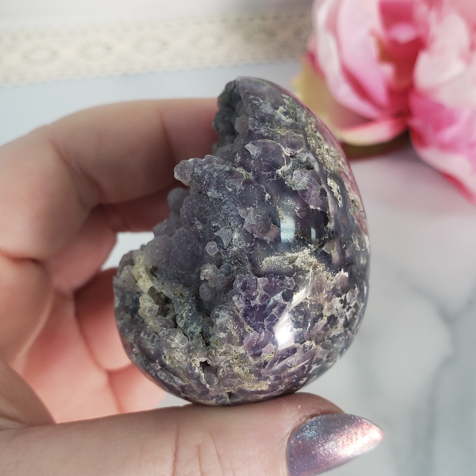 Unique Grape Agate Botryoidal Chalcedony Natural Crystal Cluster Semi-Polished Egg | Gamaret - 4