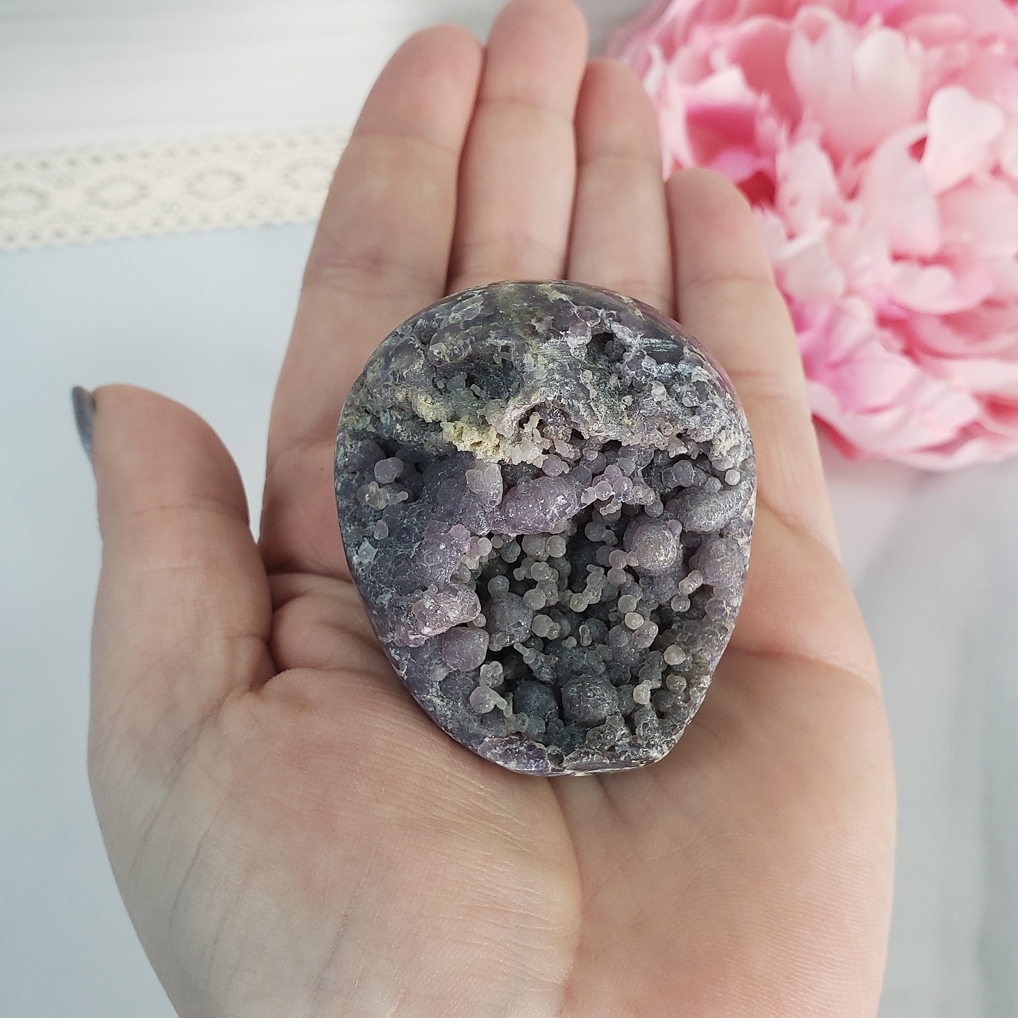 Unique Grape Agate Botryoidal Chalcedony Natural Crystal Cluster Semi-Polished Egg | Gamaret - 3