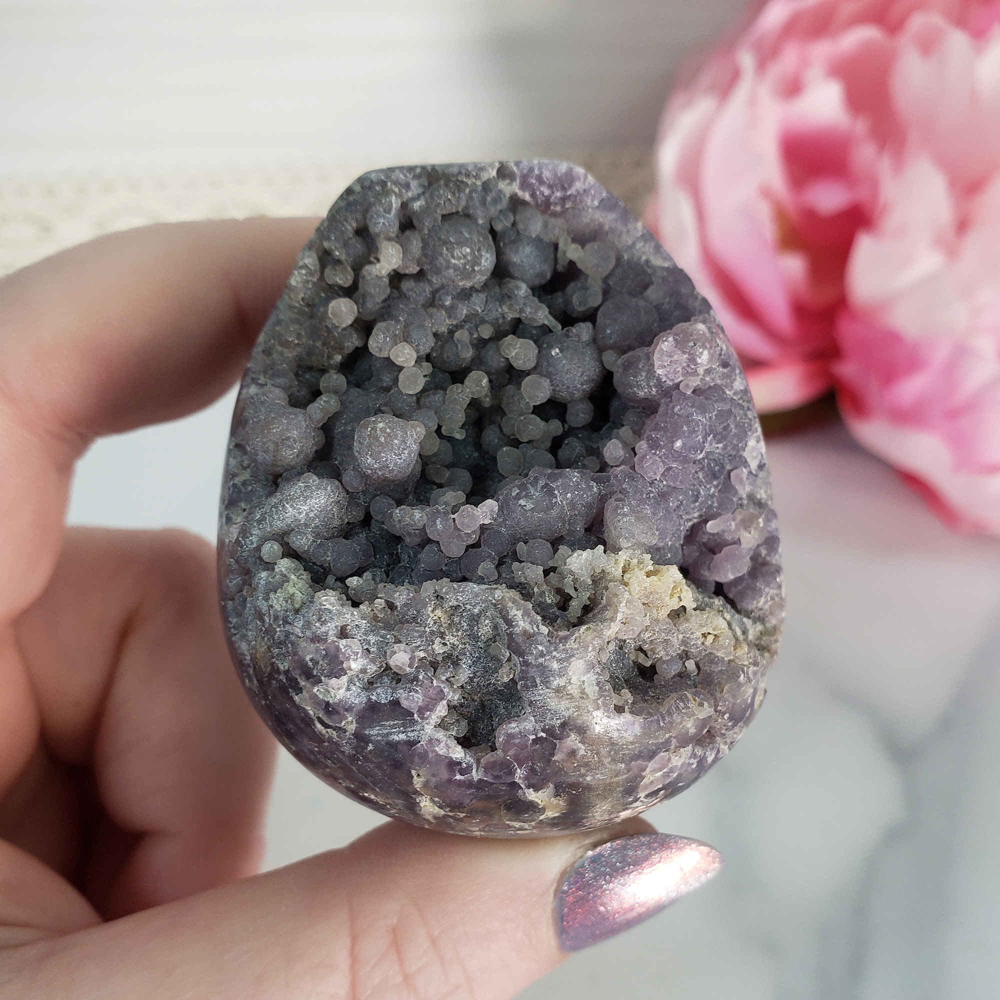 Unique Grape Agate Botryoidal Chalcedony Natural Crystal Cluster Semi-Polished Egg | Gamaret