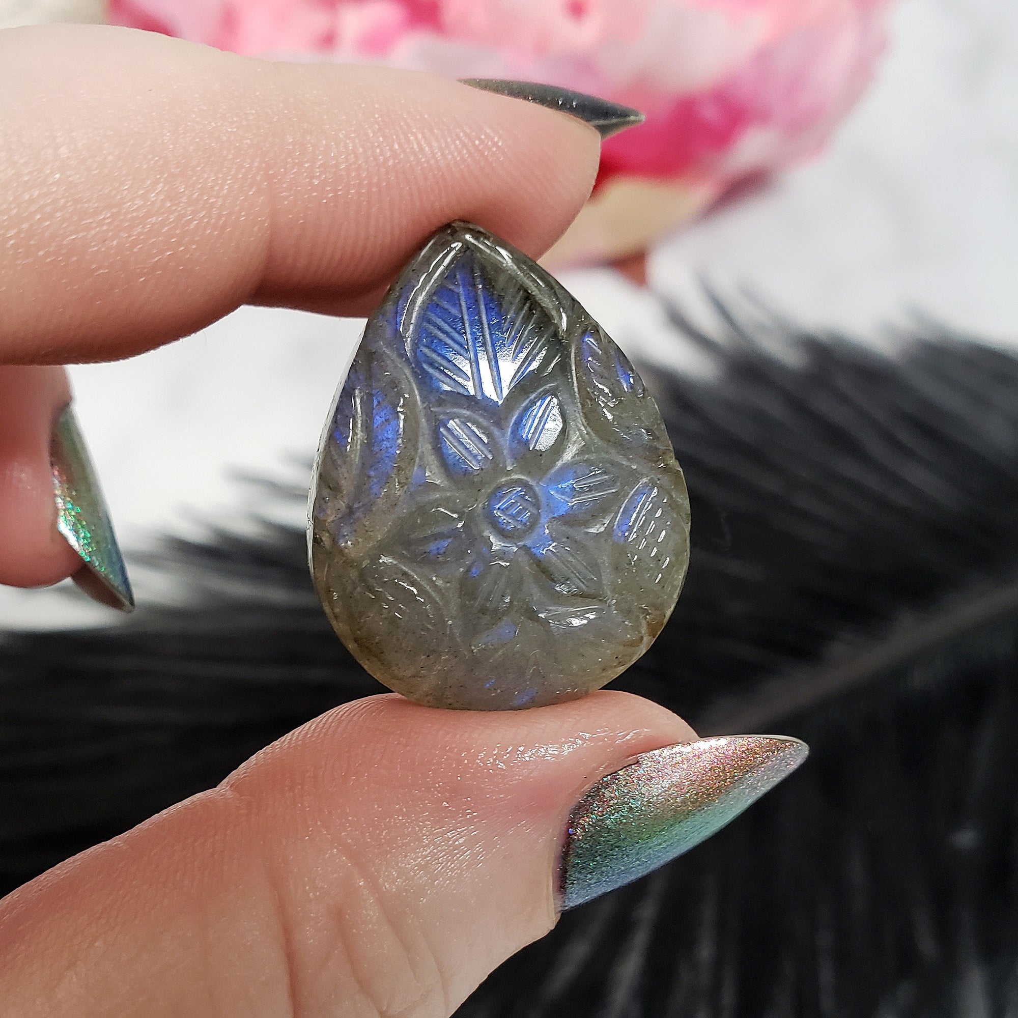 Unique 29 Carat Labradorite Cabochon Natural Gemstone Carving | Gardenia - 1