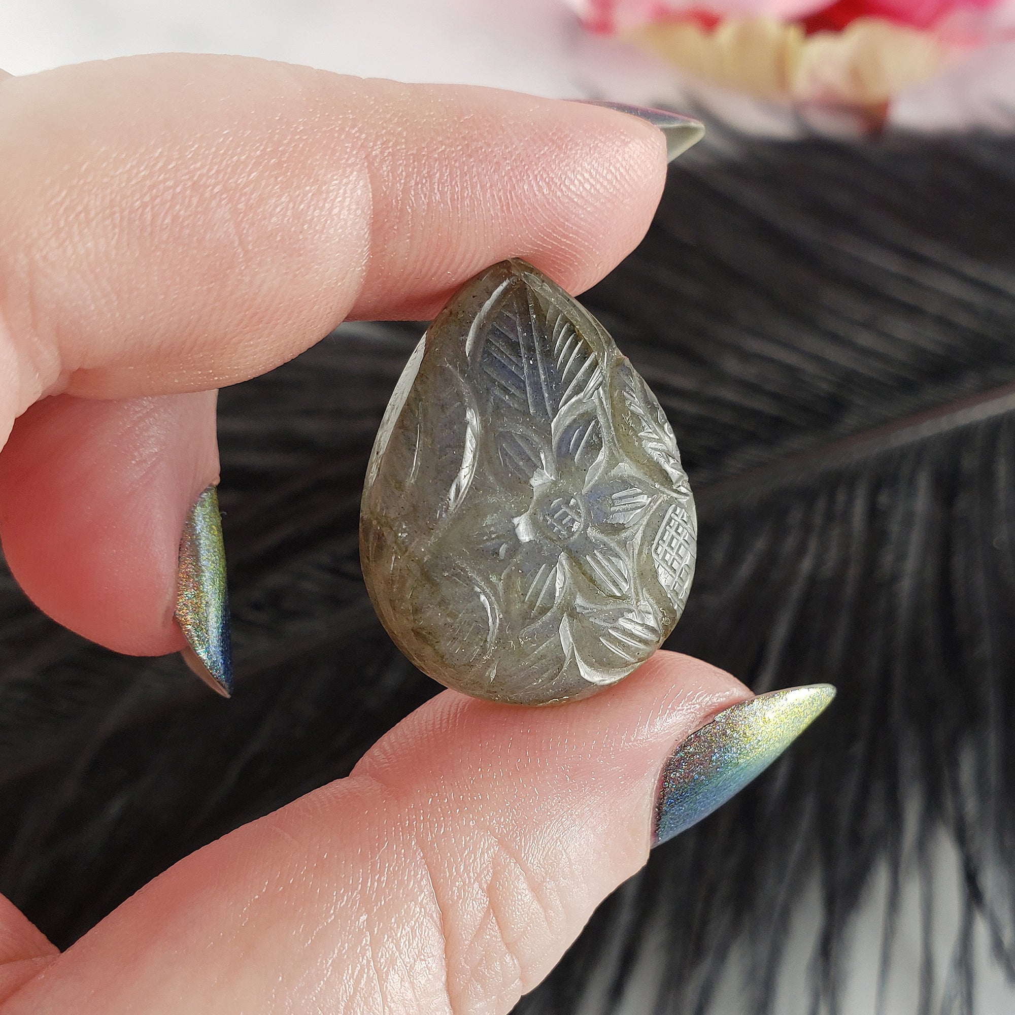 Unique 29 Carat Labradorite Cabochon Natural Gemstone Carving | Gardenia - 4