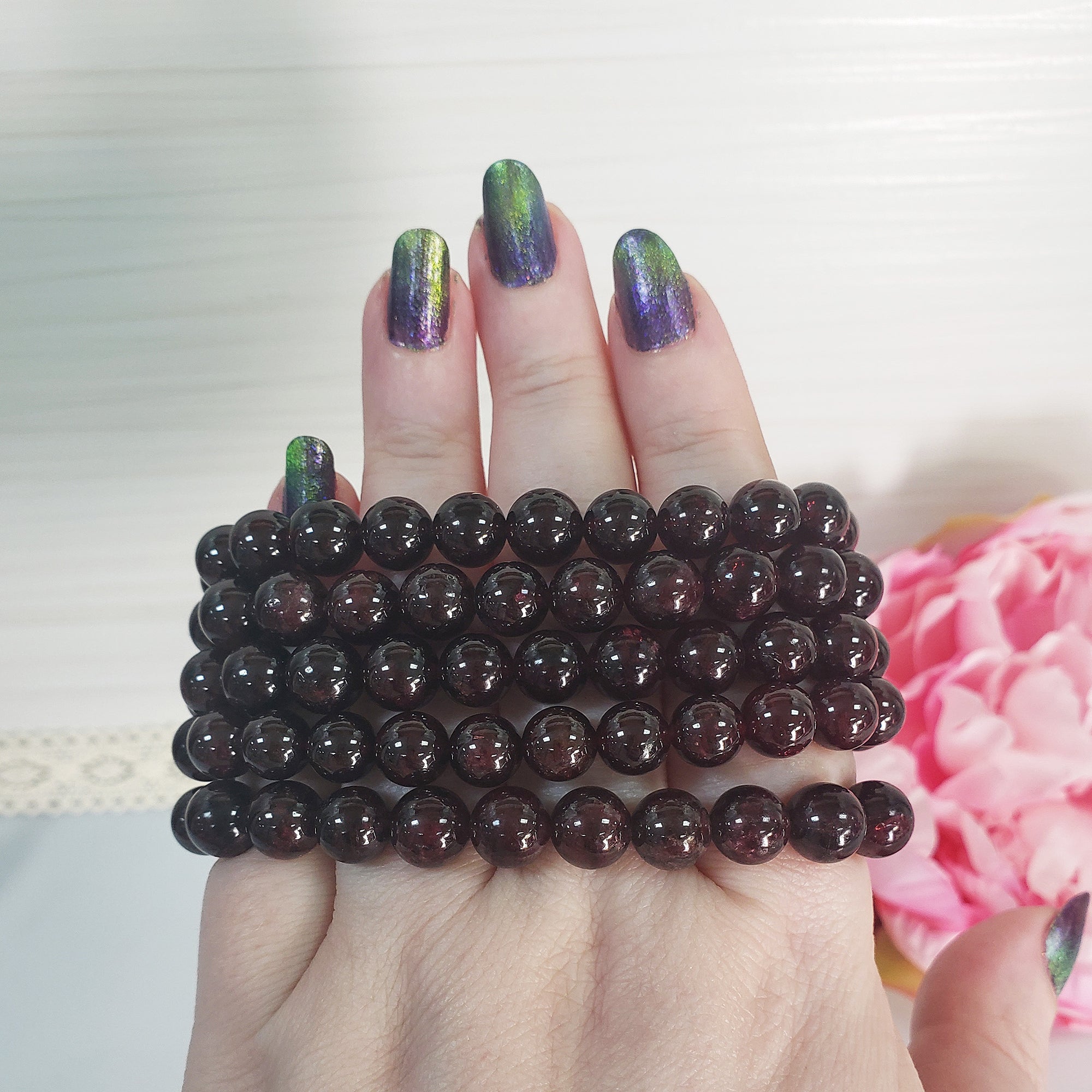 Garnet Stone Natural Crystal Gemstone 7-8mm Bead Bracelet - 6