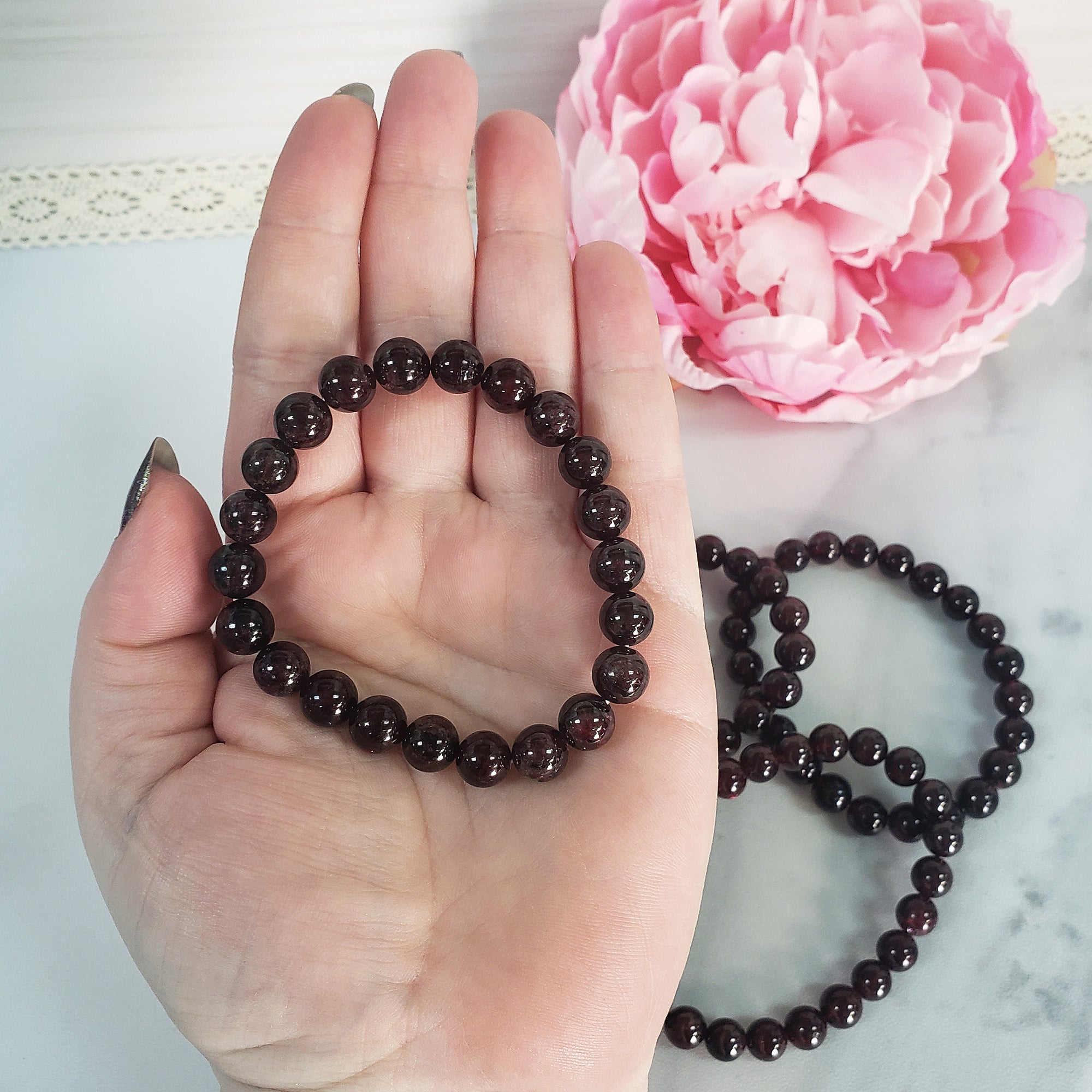 Garnet Stone Natural Crystal Gemstone 7-8mm Bead Bracelet - 4