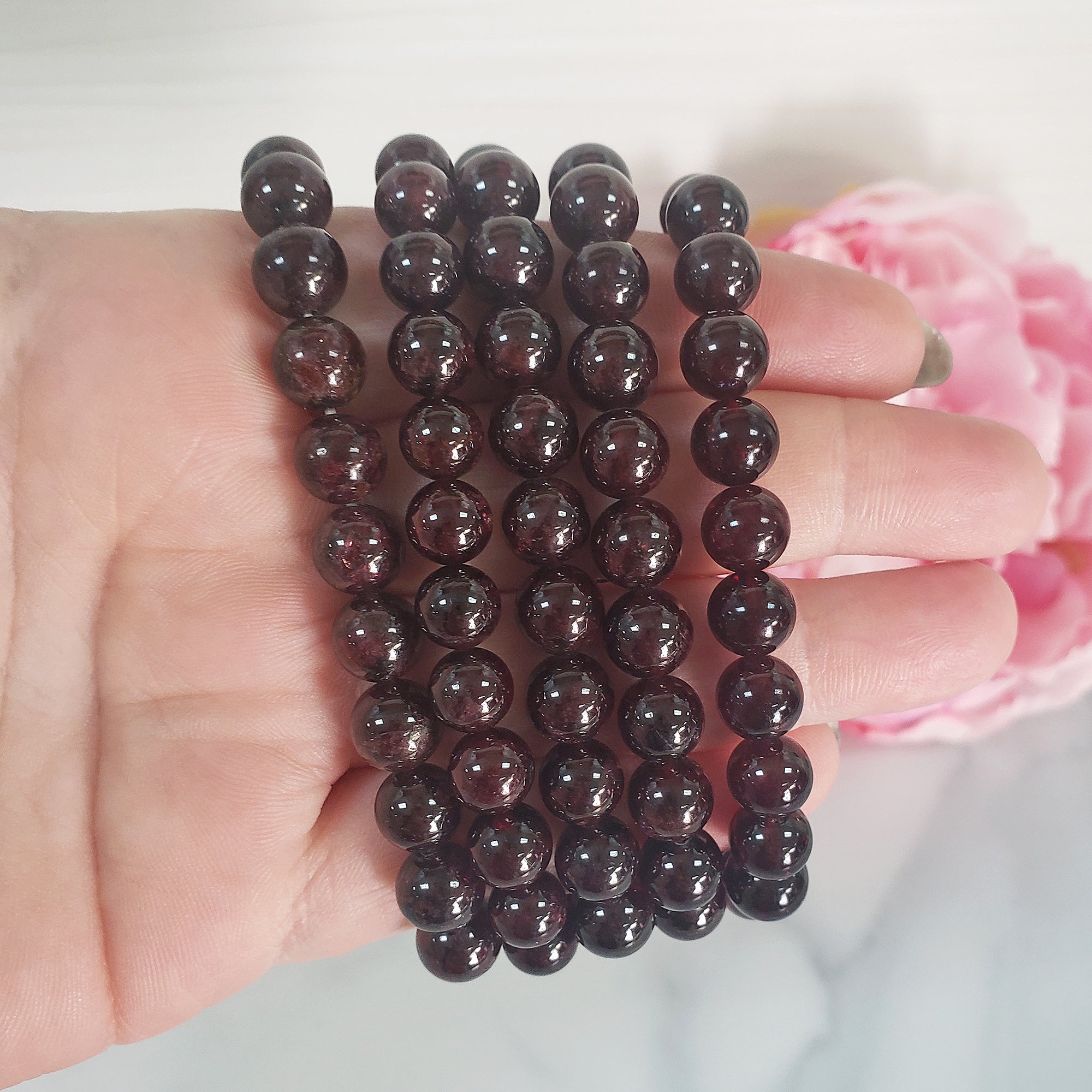 Garnet Stone Natural Crystal Gemstone 7-8mm Bead Bracelet -5