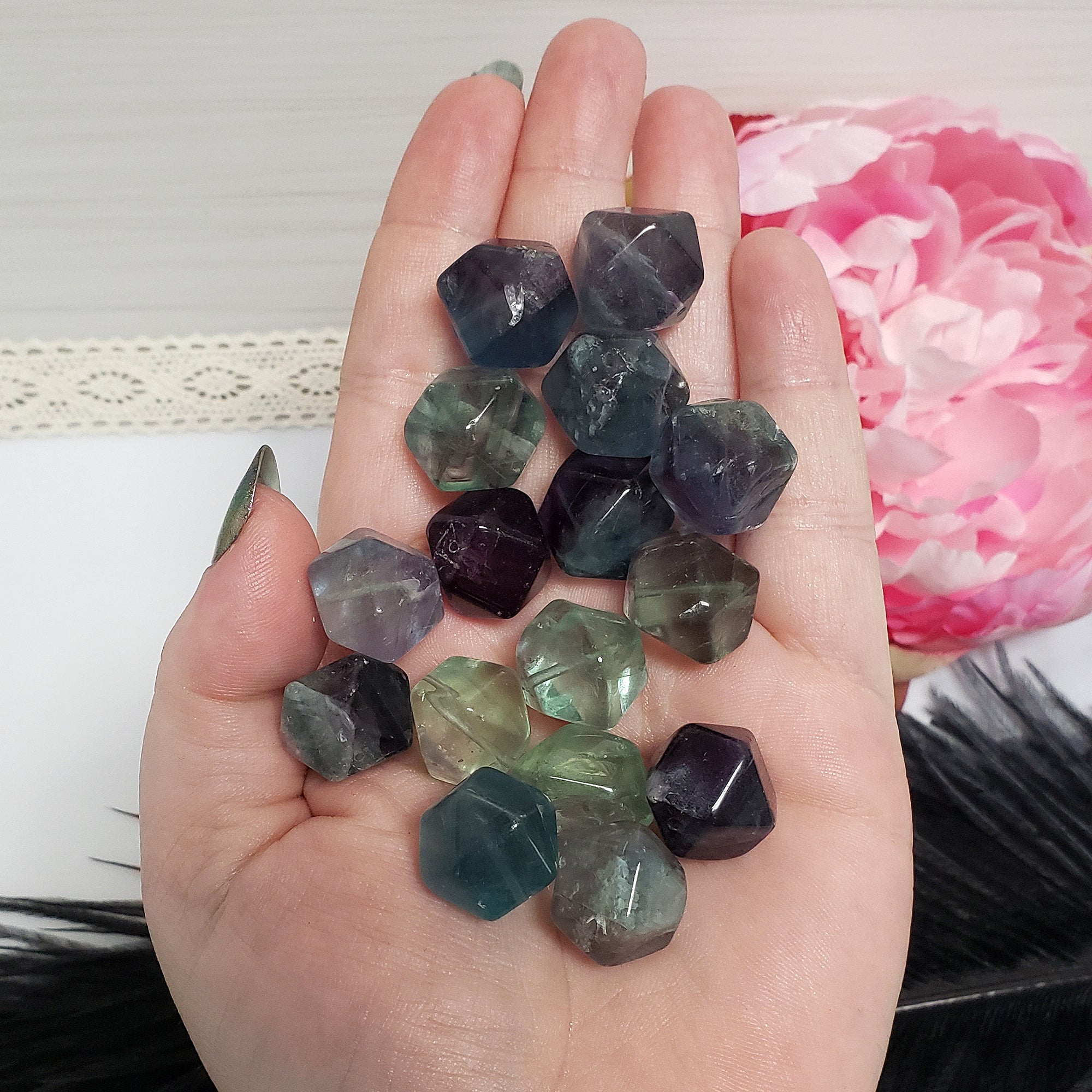 Fluorite Crystal Geometrical Natural Gemstone Bead | 13-16mm DRILLED - 1