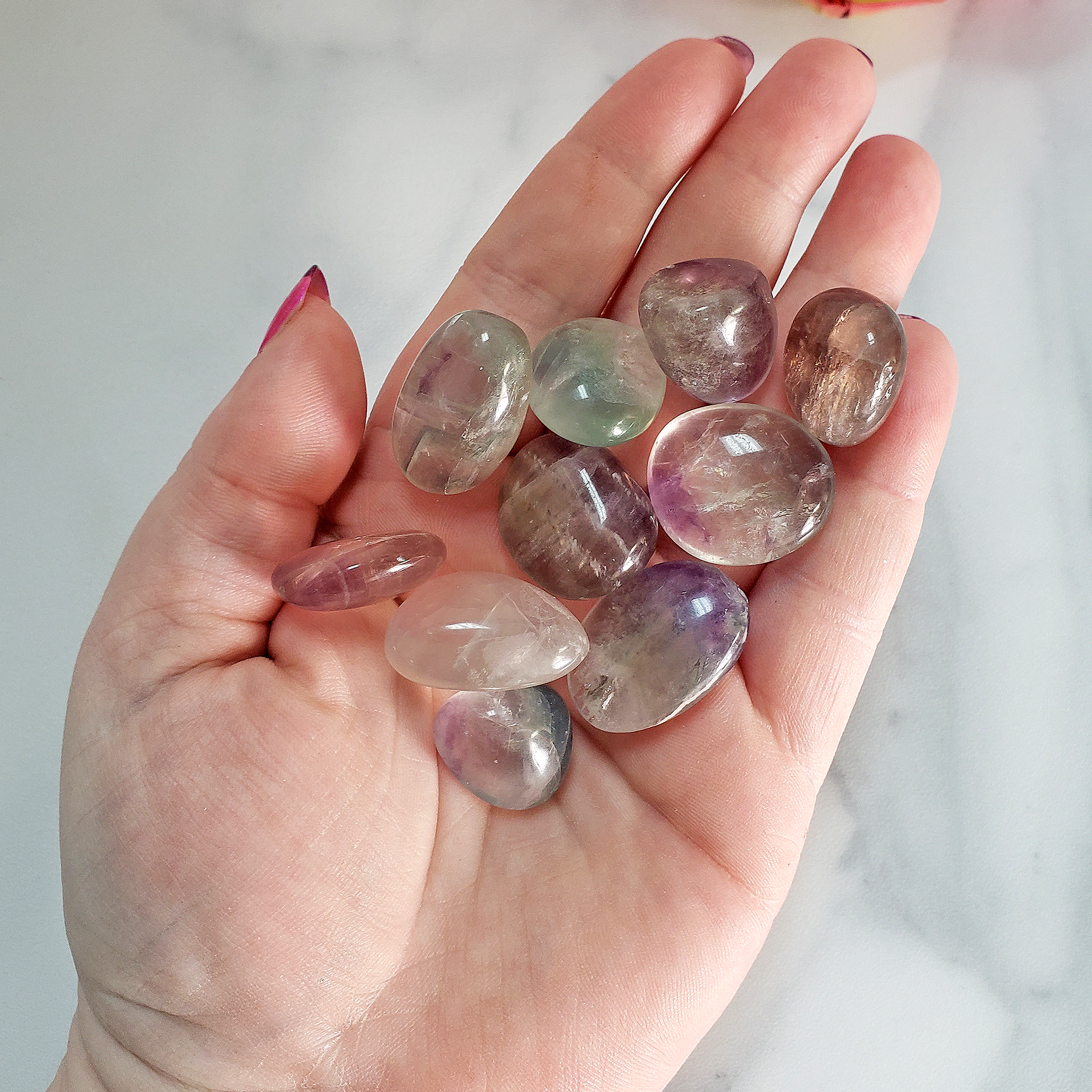 Ghost Pale Fluorite Crystal Natural Gemstone Tumbled Stone - Handful