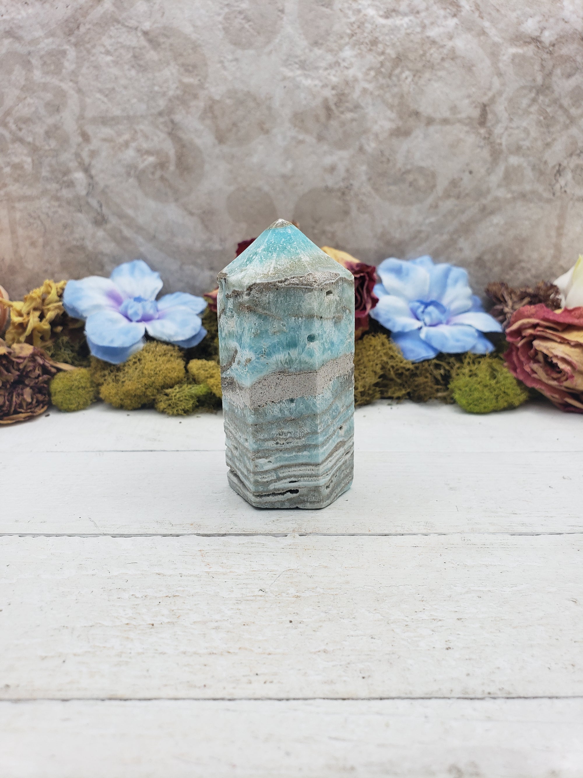 Unique Blue Aragonite Natural Crystal Tower - Gideon 9