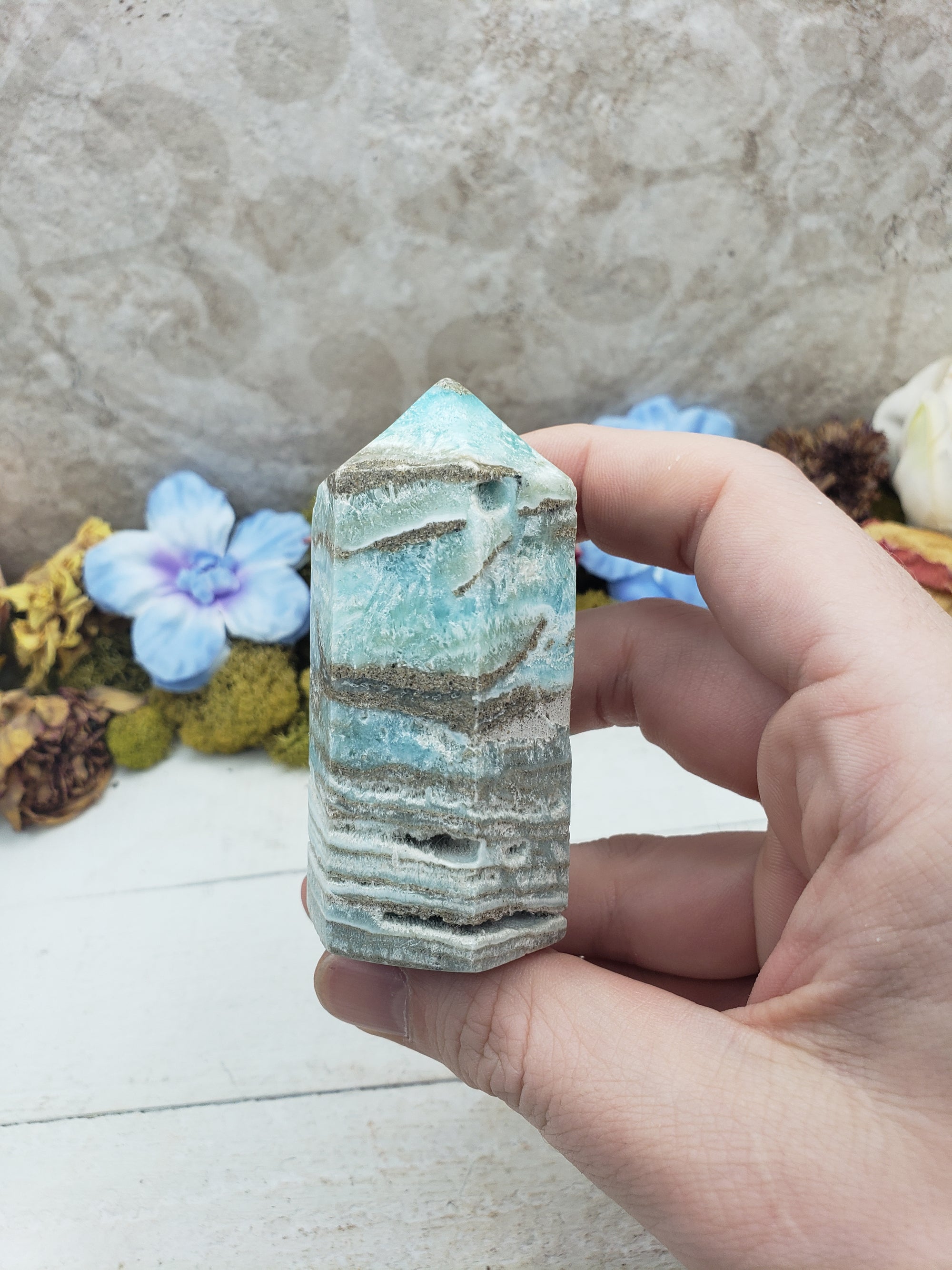Unique Blue Aragonite Natural Crystal Tower - Gideon 6