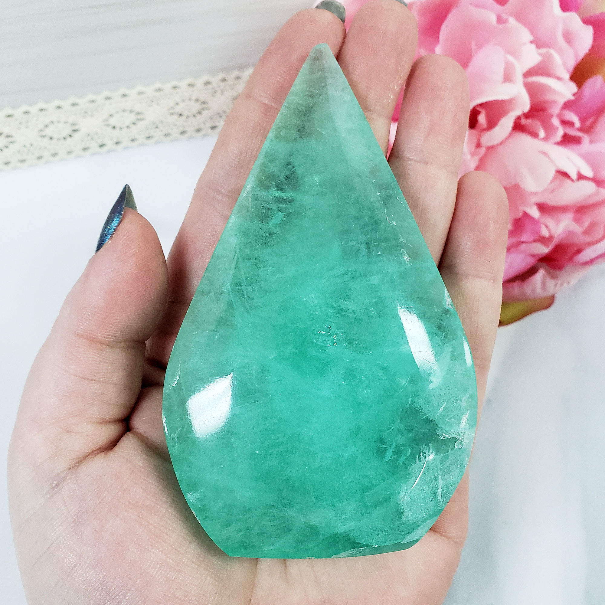 Unique Aqua Green Fluorite Crystal Portal Flame Tower | Glad - 1