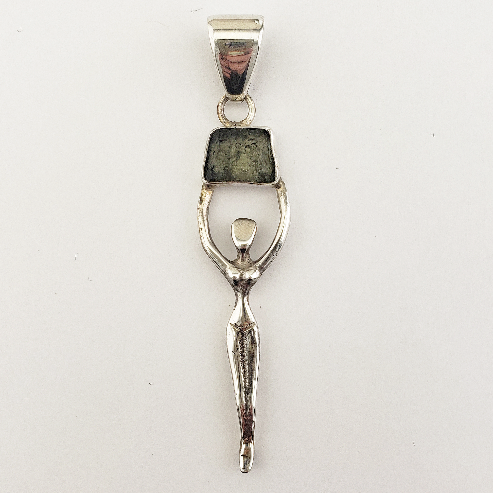 Unique Moldavite Crystal Natural Gemstone Sterling Silver Pendant | Goddess - 4