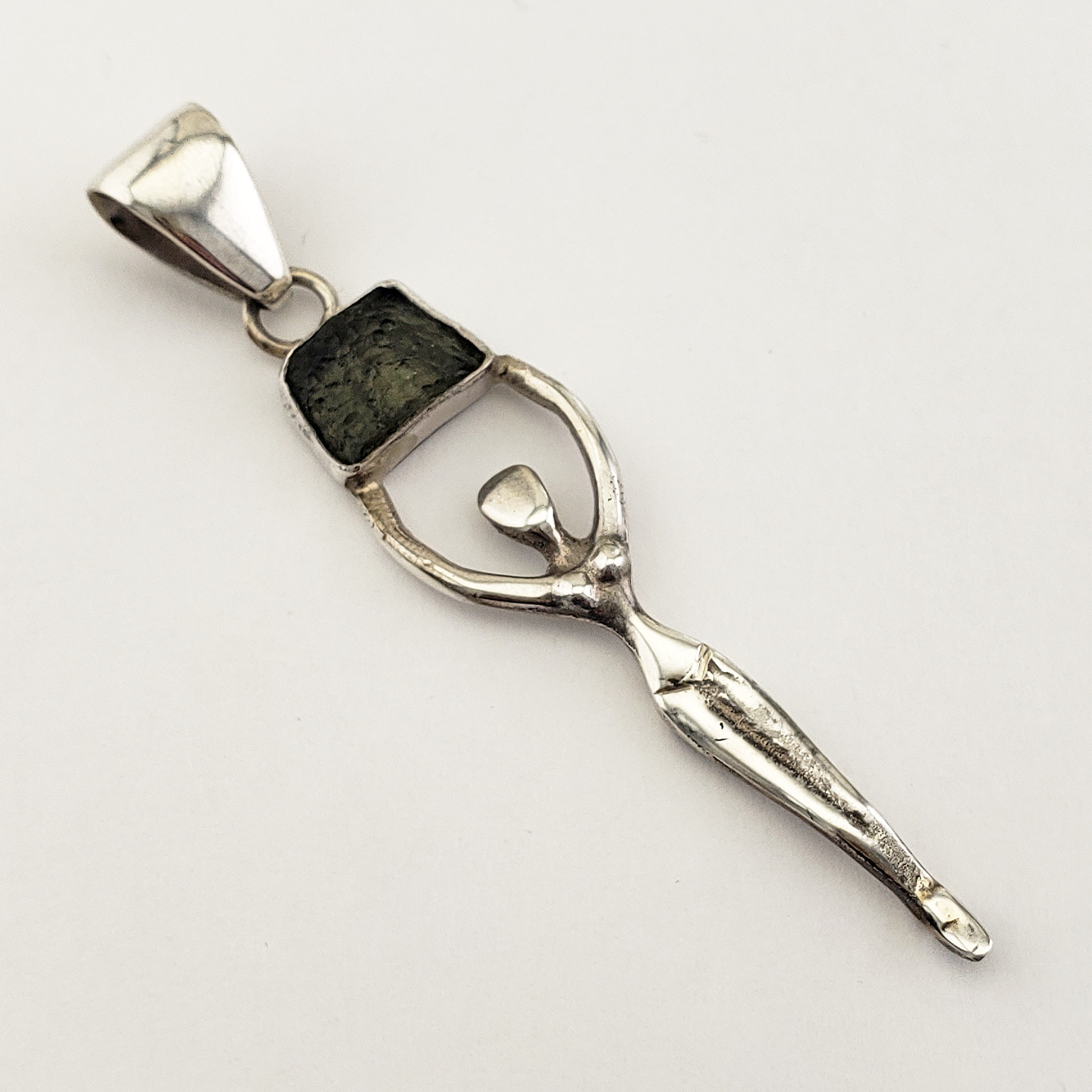 Unique Moldavite Crystal Natural Gemstone Sterling Silver Pendant | Goddess