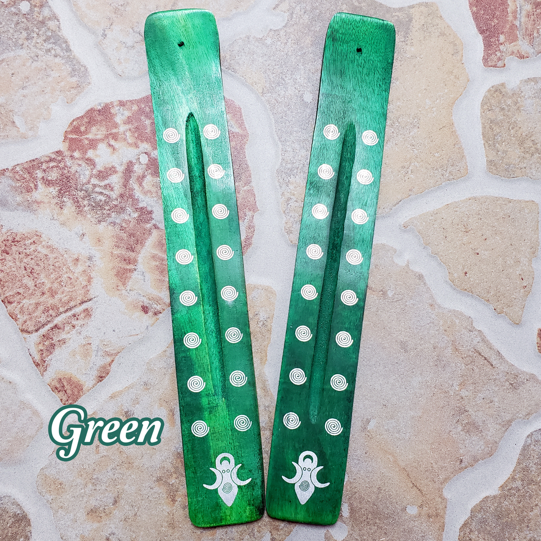 Rainbow Incense Burner Ash Catcher Tray with Goddess Symbol - Choose Your Color Green