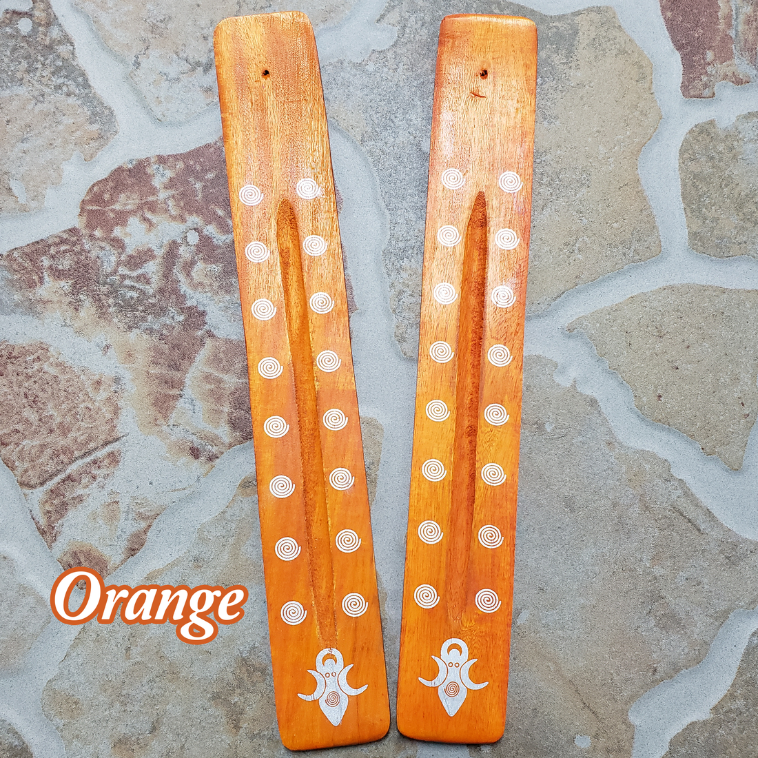 Rainbow Incense Burner Ash Catcher Tray with Goddess Symbol - Choose Your Color Orange