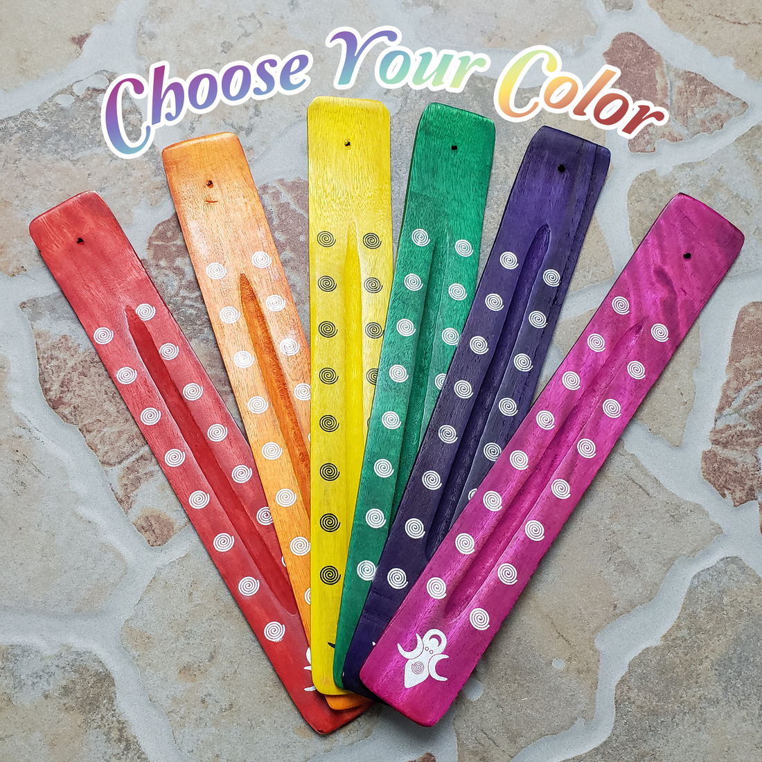 Rainbow Incense Burner Ash Catcher Tray with Goddess Symbol - Choose Your Color!