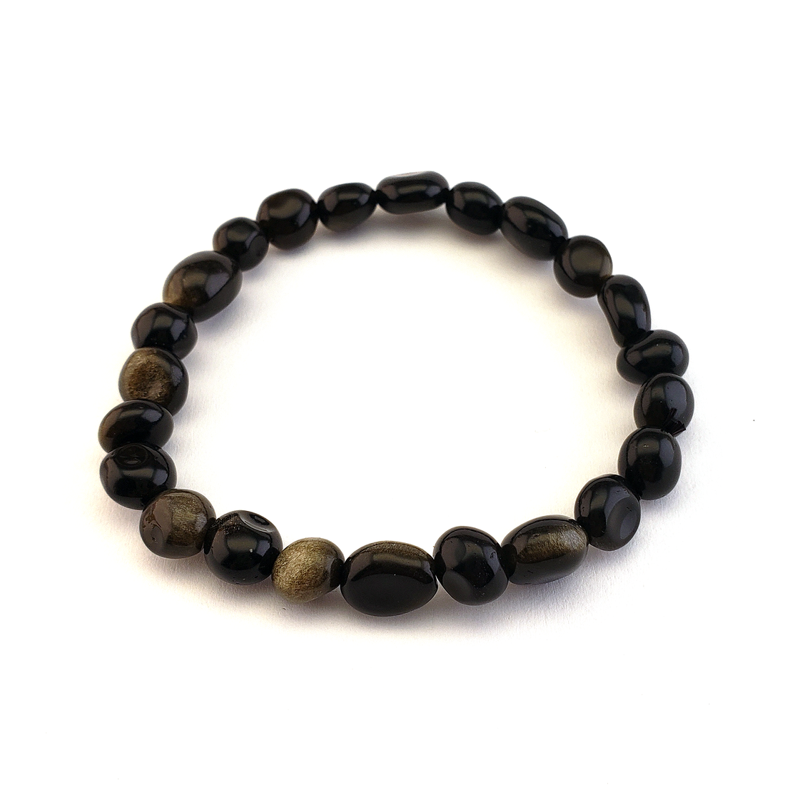 Gold Sheen & Black Obsidian Natural Nugget Bead Bracelet