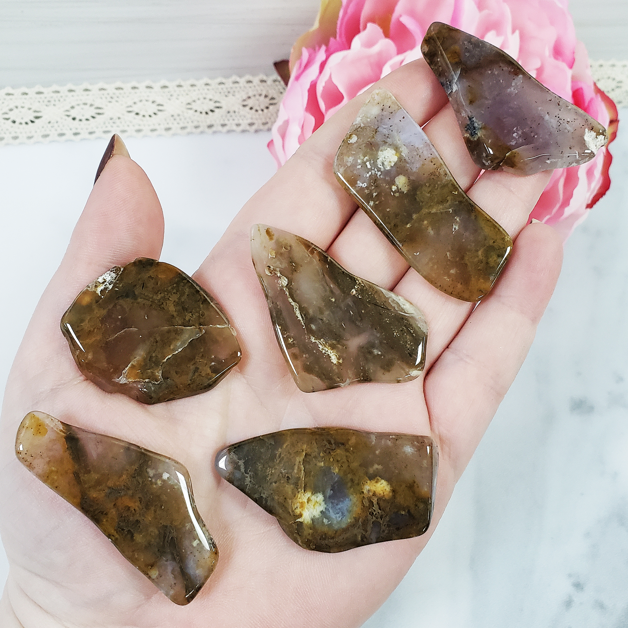 Golden Moss Agate Slice Natural Stone Slab Gemstone Slice | SMALL