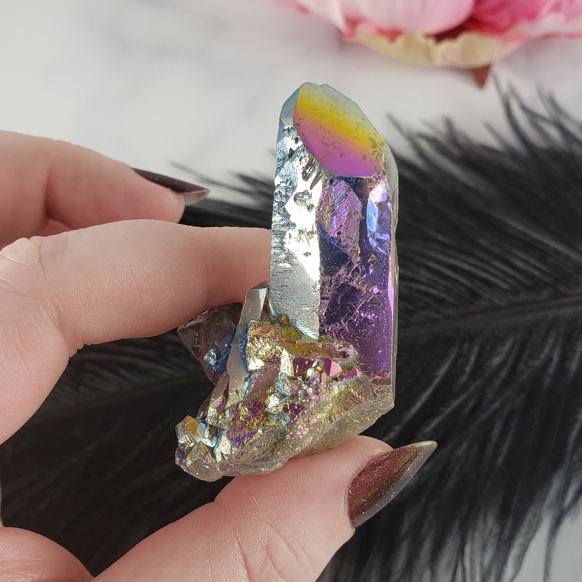 Unique Titanium Rainbow Aura Quartz Crystal Treated Gemstone | Gojo - 1