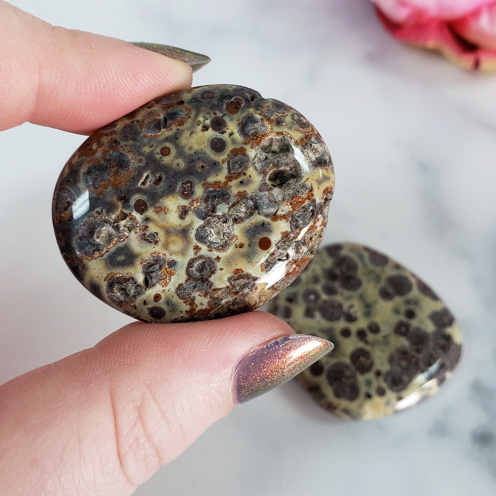 Gray Leopard Skin Jasper Natural Crystal Palm Stone Worry Stone Meditation Tool - 1