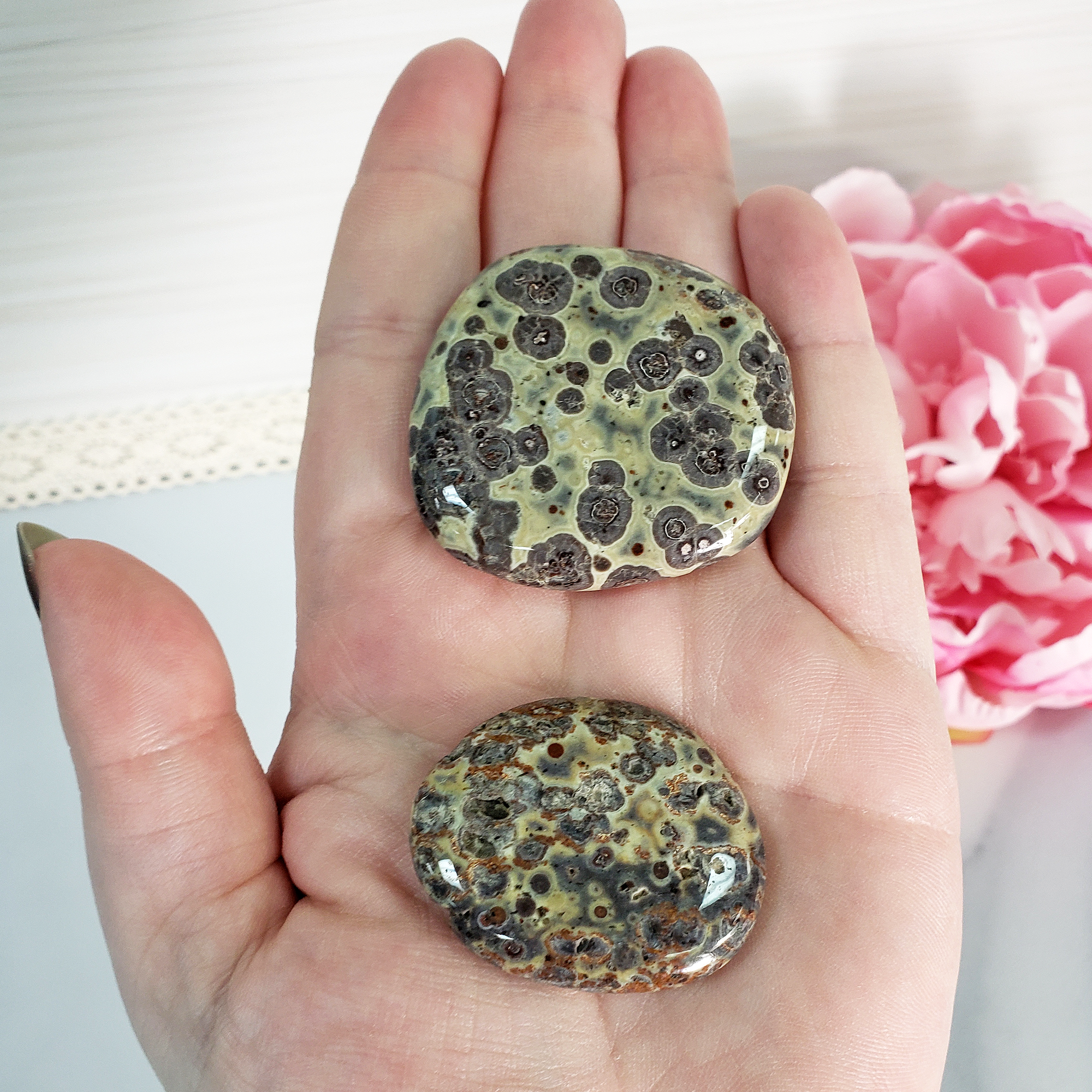 Gray Leopard Skin Jasper Natural Crystal Palm Stone Worry Stone Meditation Tool