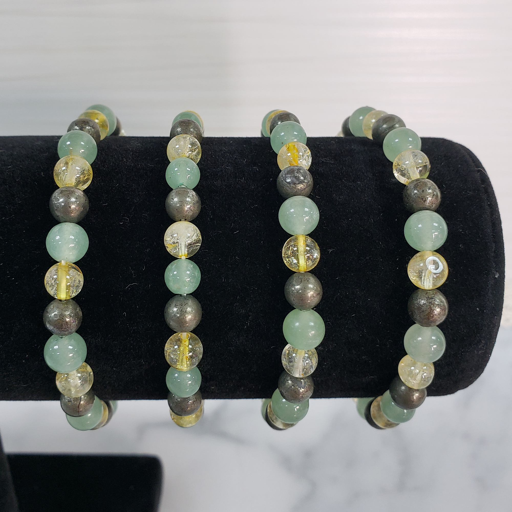 Good Luck Crystals | Citrine Pyrite & Green Aventurine Natural Gemstone 5-6mm Beaded Bracelet - 5