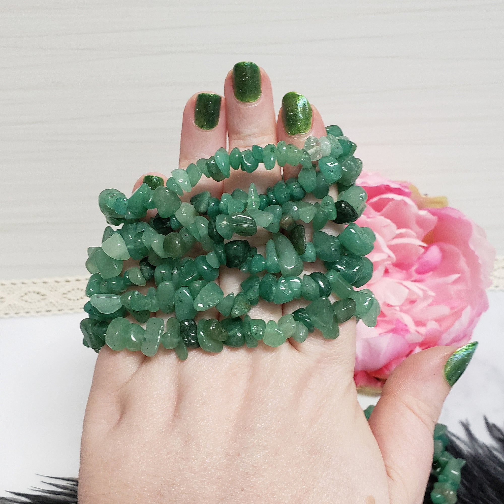 Green Aventurine Crystal Natural Gemstone Chip Bead Bracelet - 2