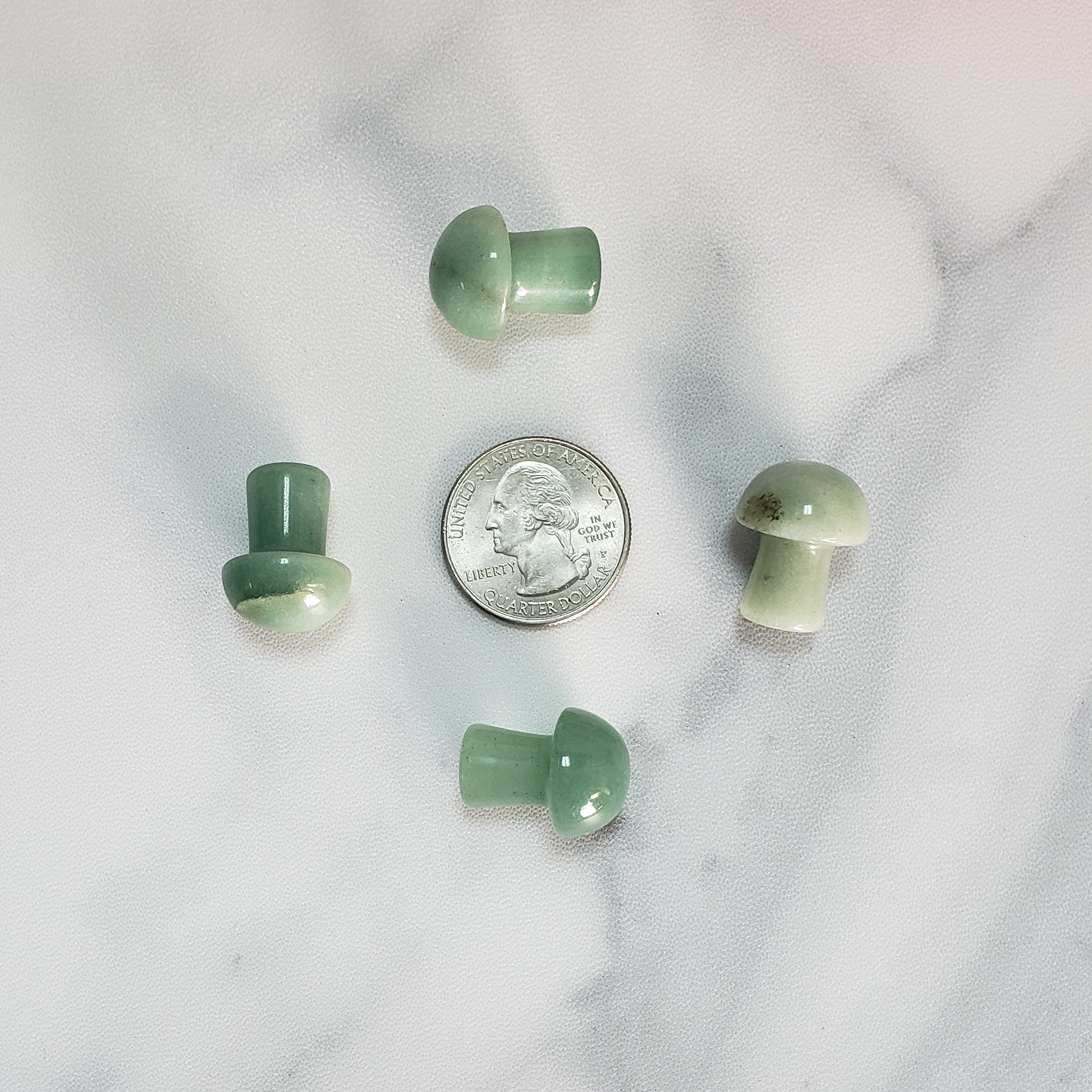 Green Aventurine Crystal Natural Gemstone Mushroom Toadstool Mini Carving - Size Comparison
