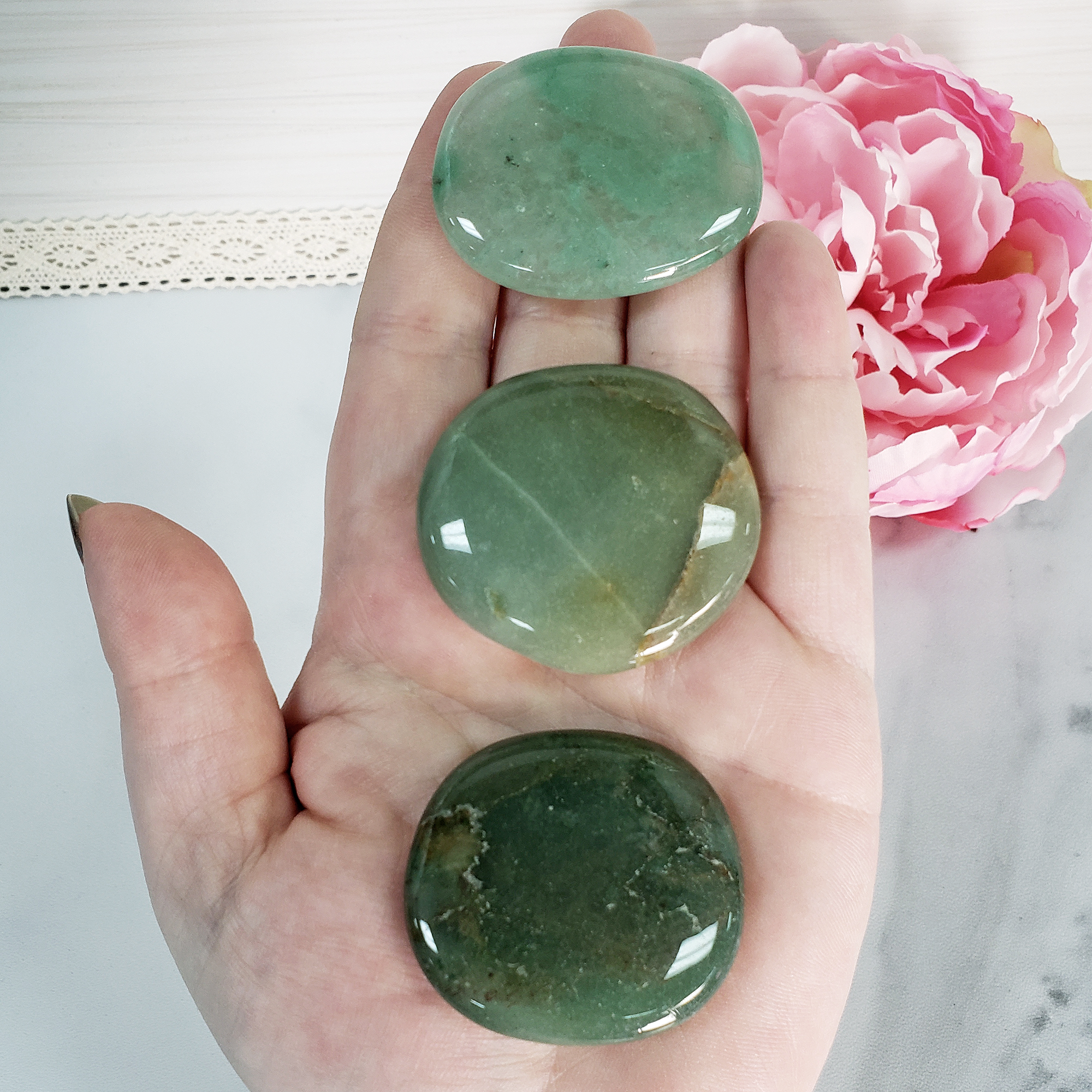 Green Aventurine Natural Crystal Palm Stone Worry Stone Meditation Tool