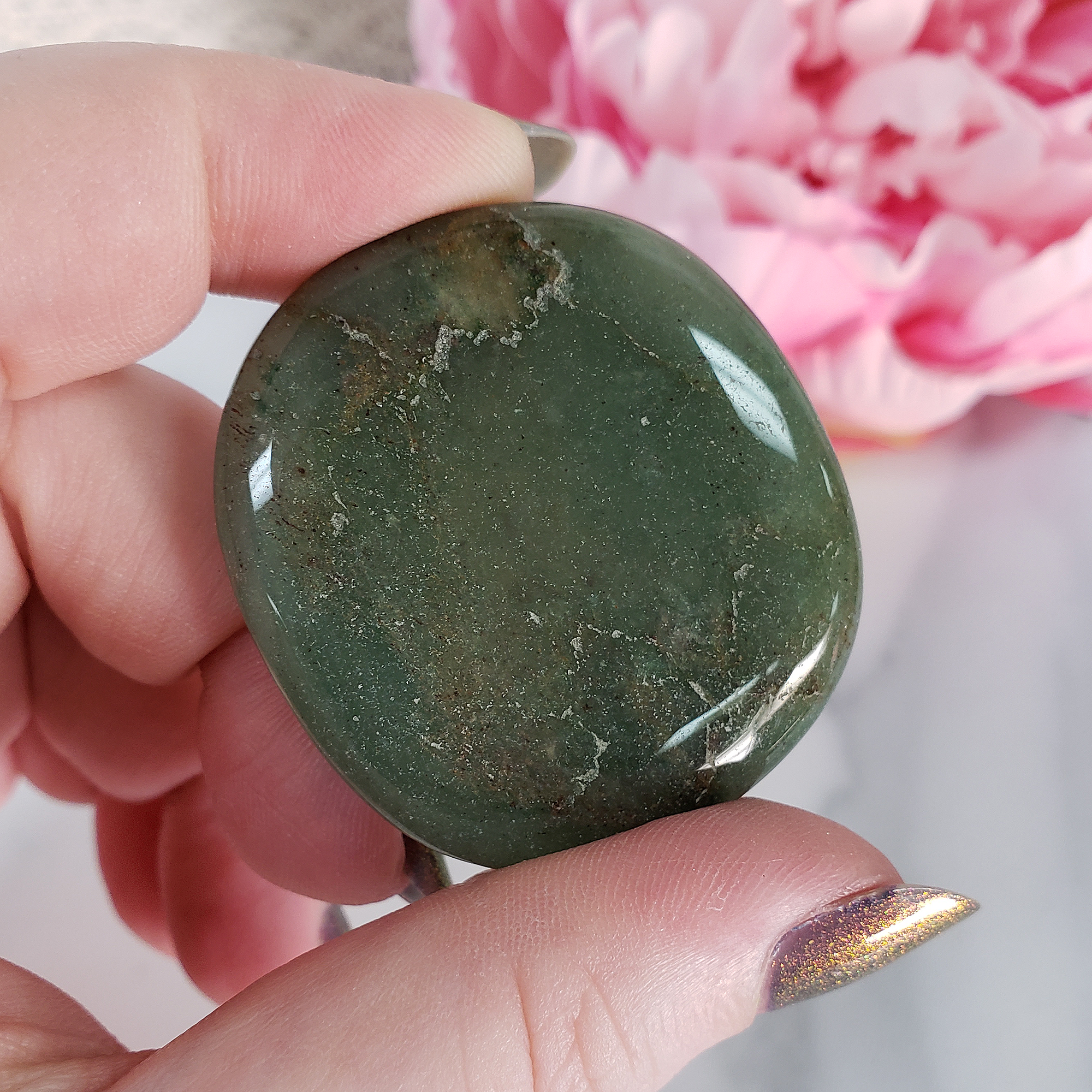 Green Aventurine Natural Crystal Palm Stone Worry Stone Meditation Tool - 1