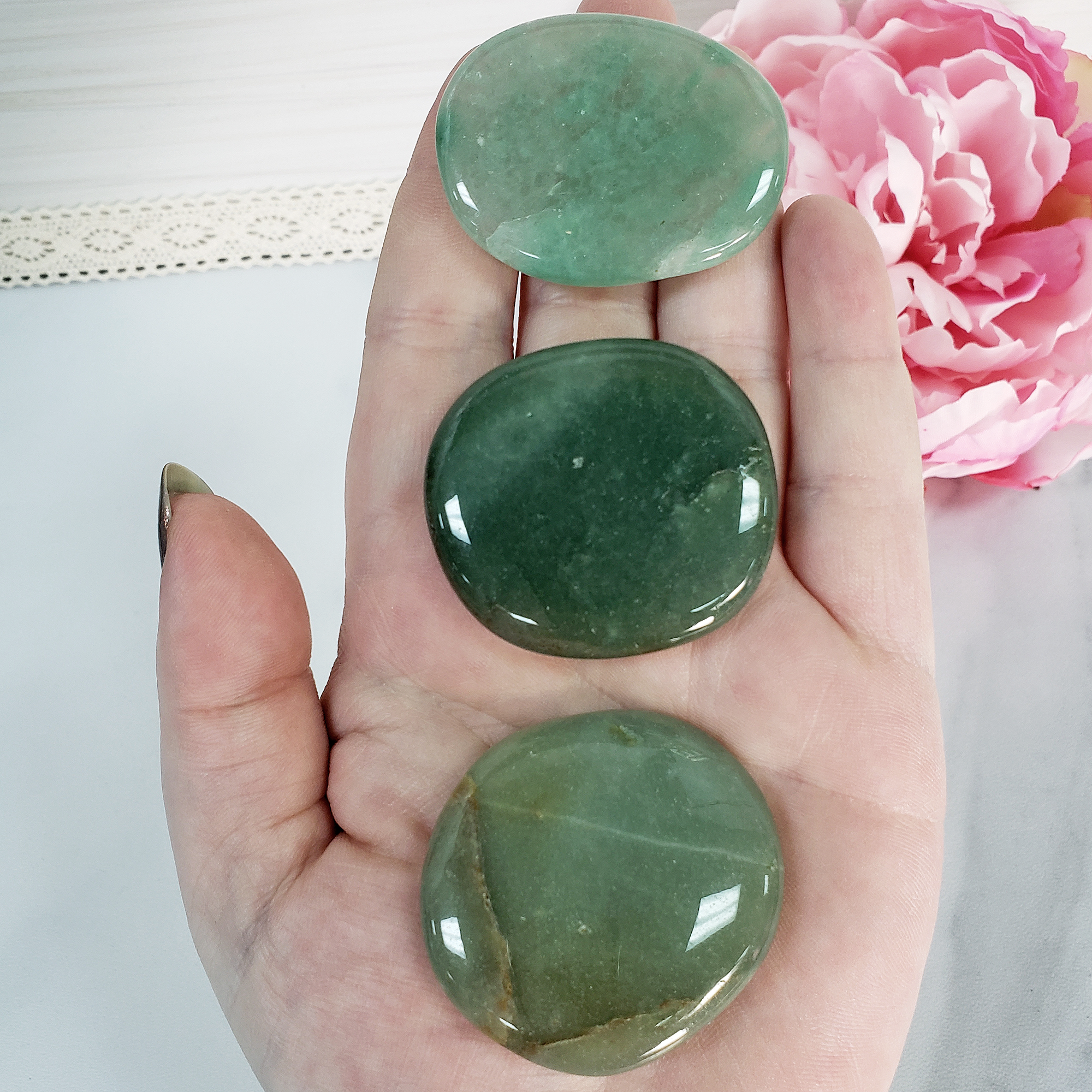 Green Aventurine Natural Crystal Palm Stone Worry Stone Meditation Tool - 3