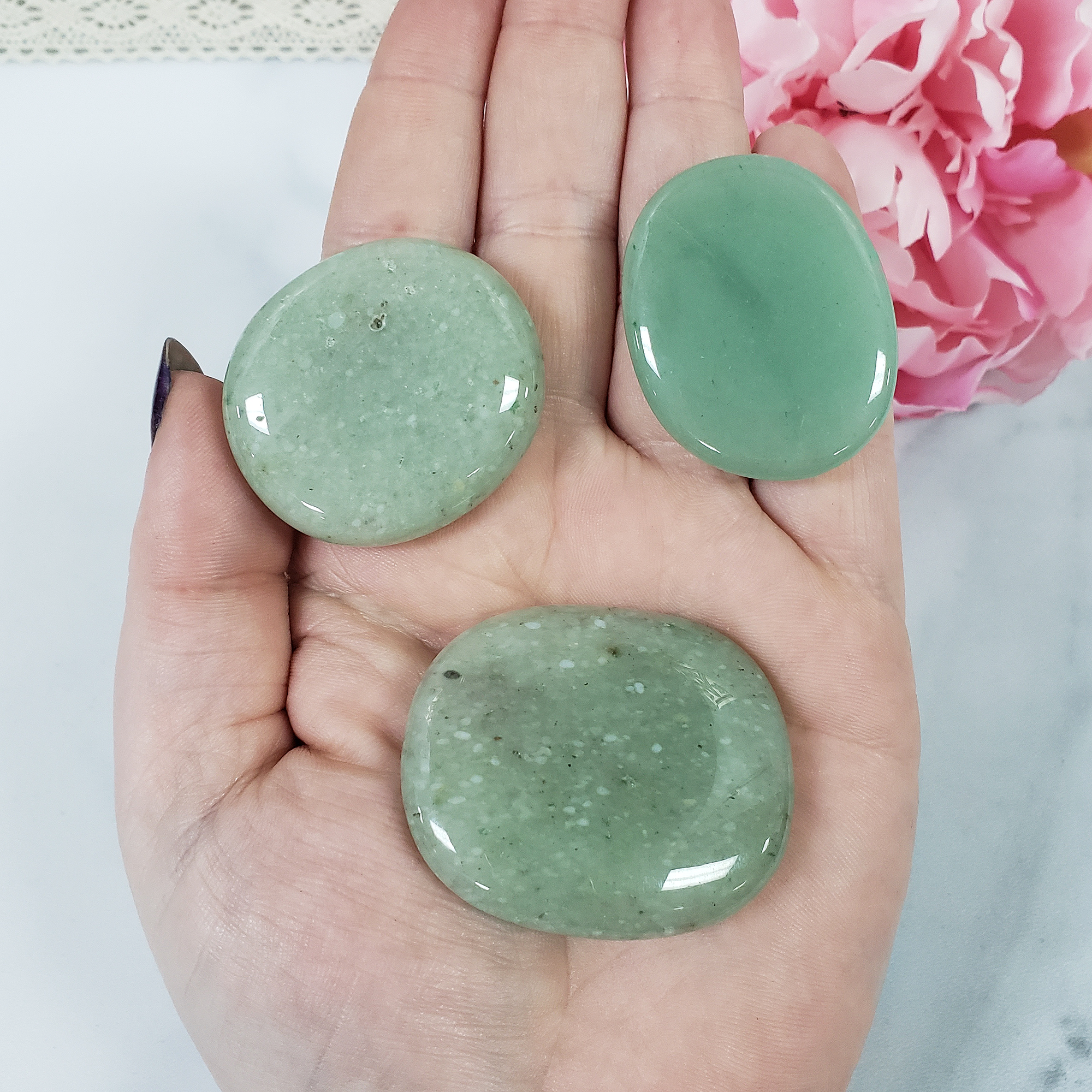 Green Aventurine Stone Natural Crystal Palm Stone Worry Stone Meditation Tool - 2