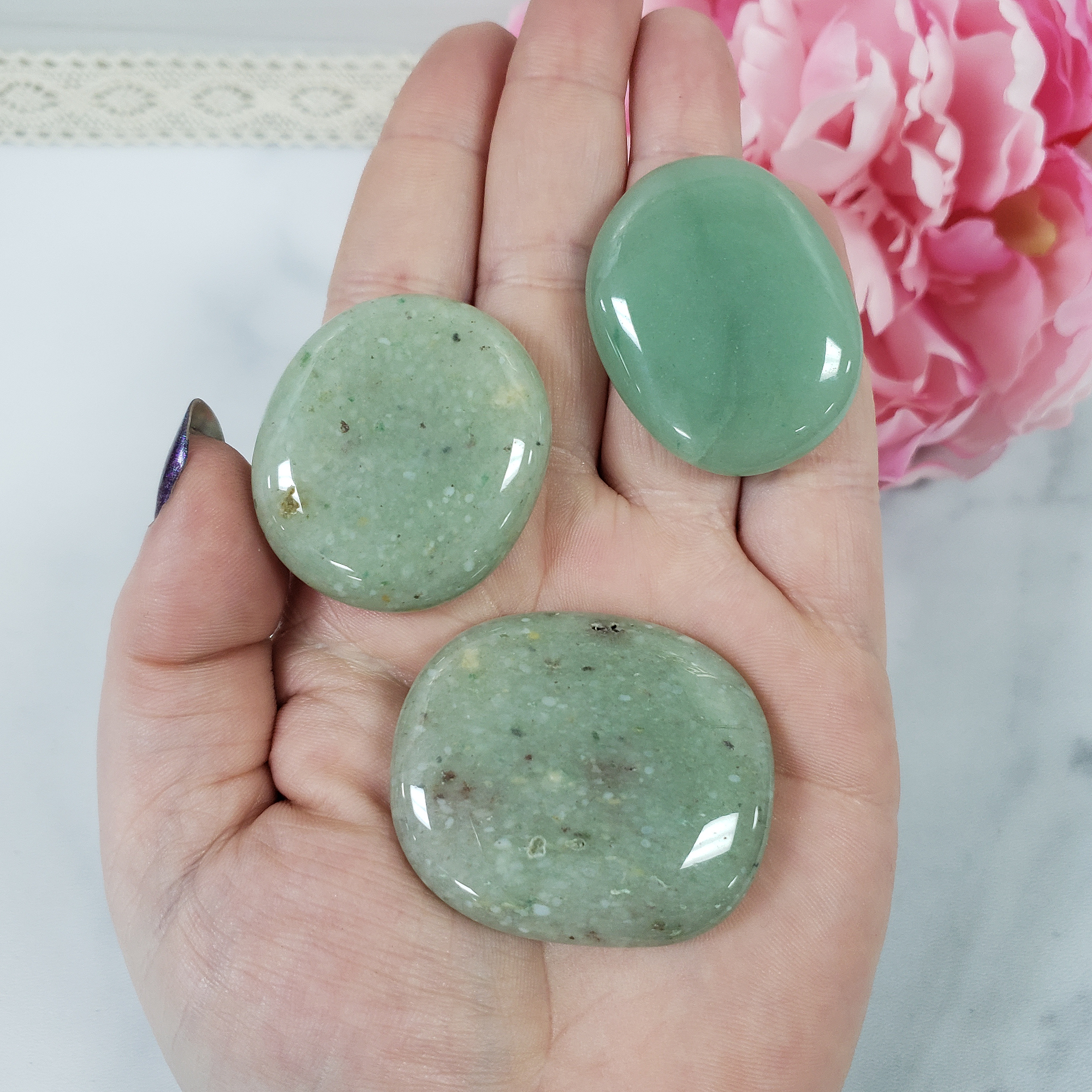 Green Aventurine Stone Natural Crystal Palm Stone Worry Stone Meditation Tool