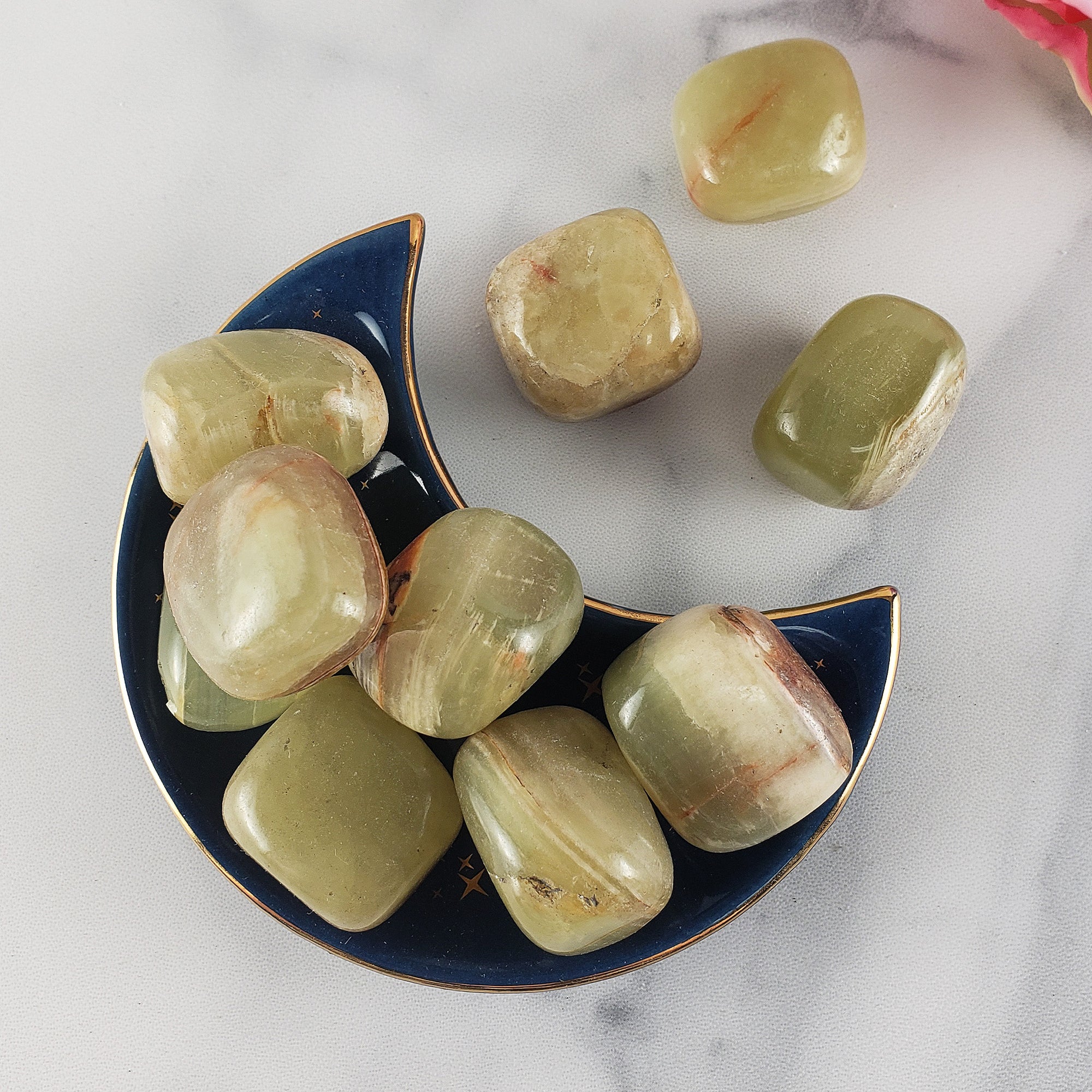 Green Calcite Crystal with Aragonite Natural Tumbled Stone | aka Marble Green Onyx - 7